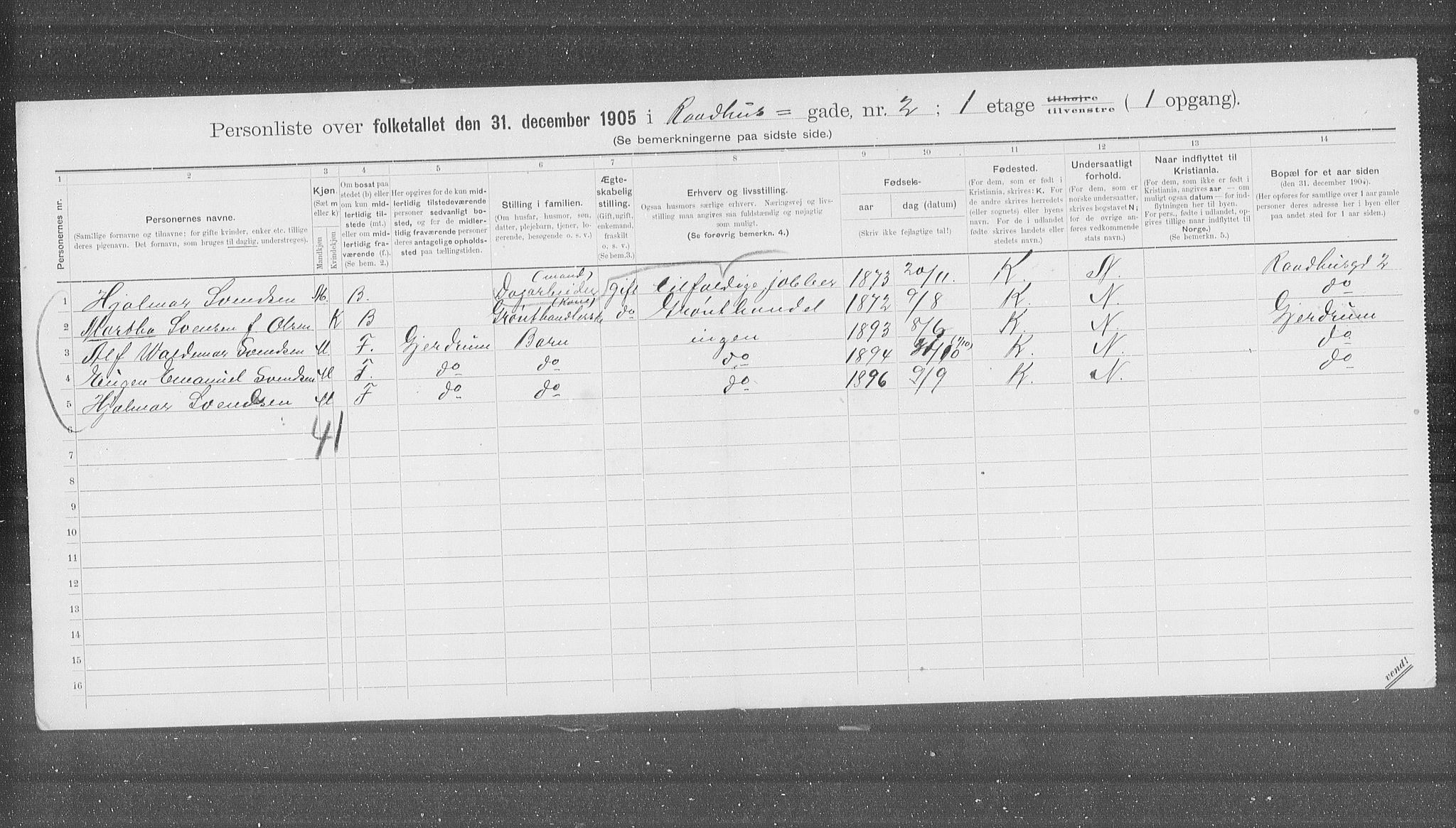 OBA, Municipal Census 1905 for Kristiania, 1905, p. 43498