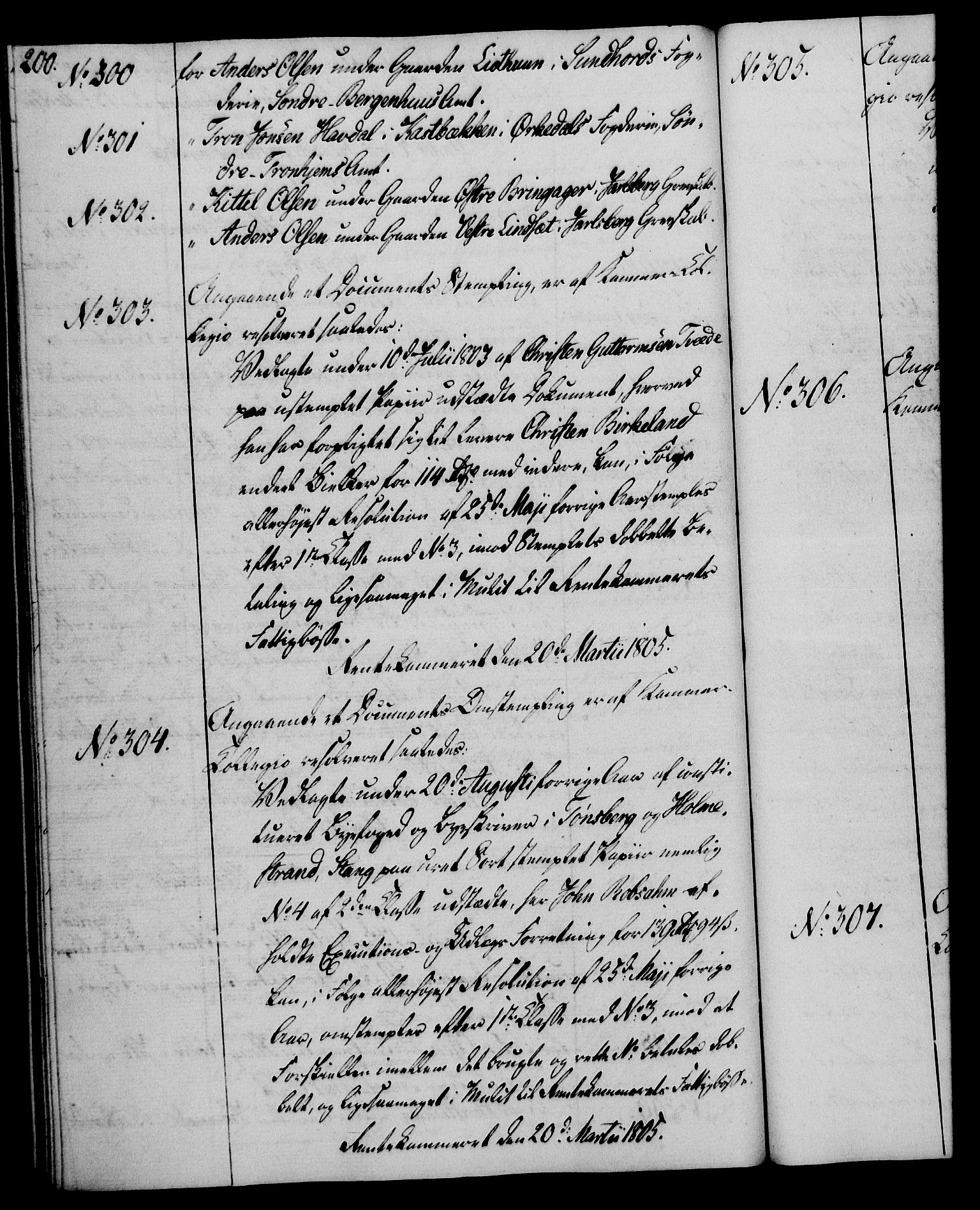 Rentekammeret, Kammerkanselliet, RA/EA-3111/G/Gg/Gga/L0018: Norsk ekspedisjonsprotokoll med register (merket RK 53.18), 1804-1806, p. 200