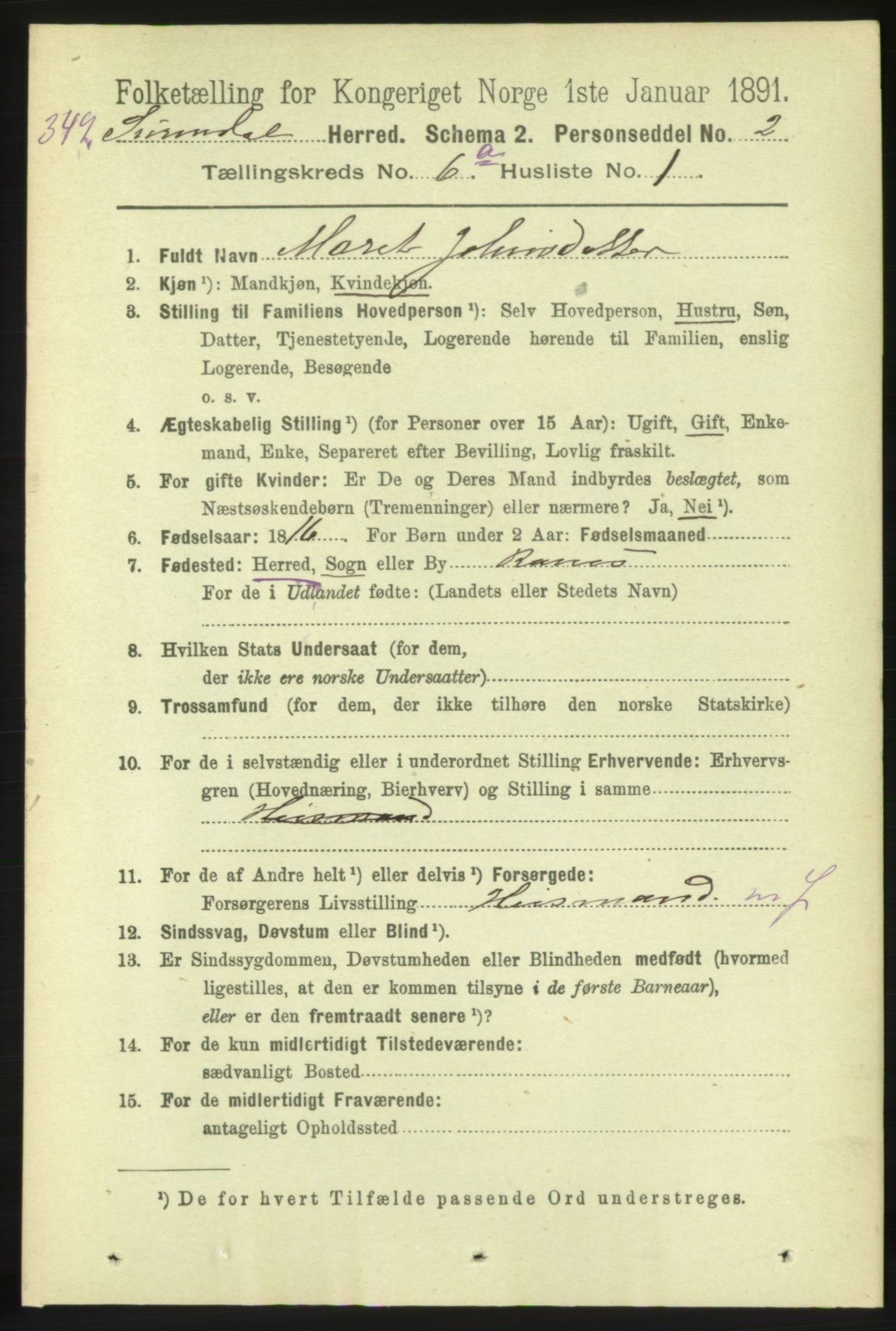 RA, 1891 census for 1566 Surnadal, 1891, p. 1672