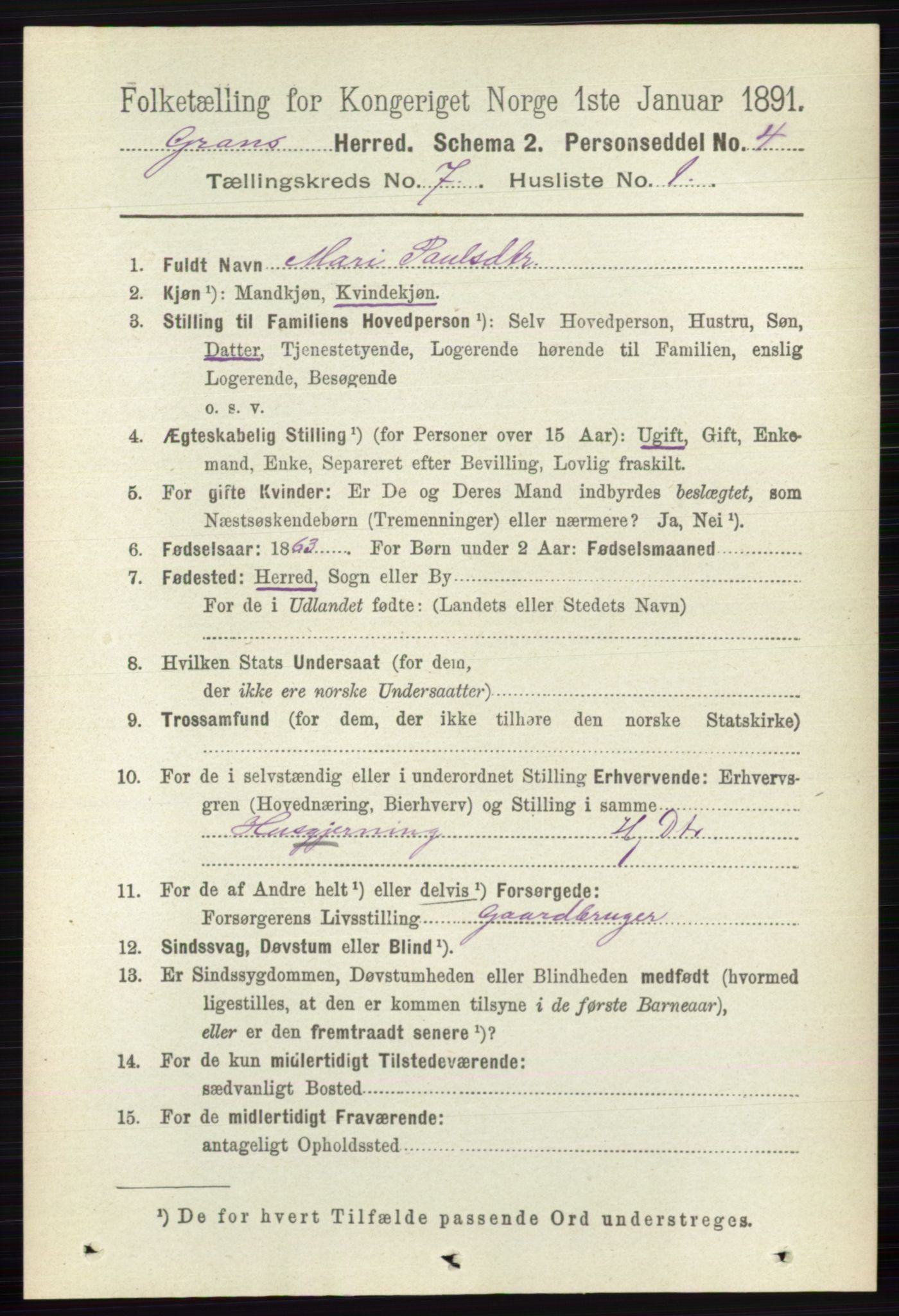 RA, 1891 census for 0534 Gran, 1891, p. 2799