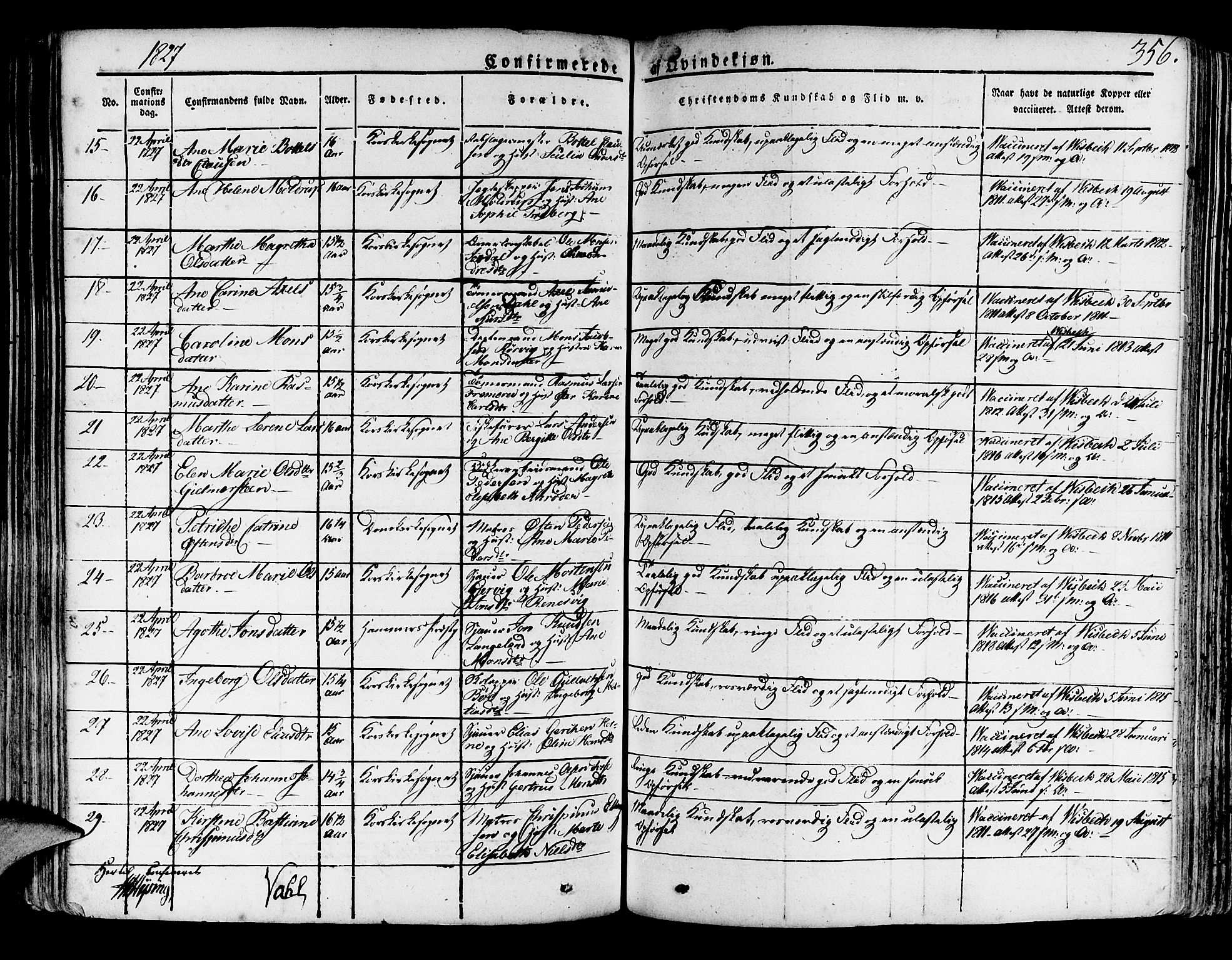 Korskirken sokneprestembete, AV/SAB-A-76101/H/Haa/L0014: Parish register (official) no. A 14, 1823-1835, p. 356