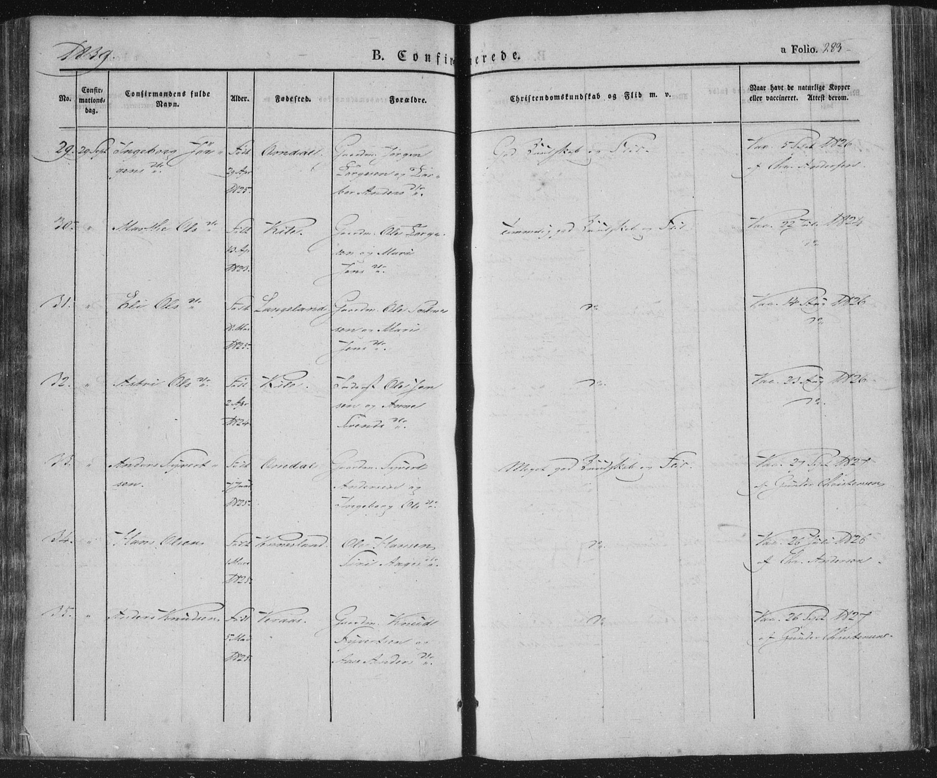 Vennesla sokneprestkontor, AV/SAK-1111-0045/Fa/Fac/L0004: Parish register (official) no. A 4, 1834-1855, p. 283