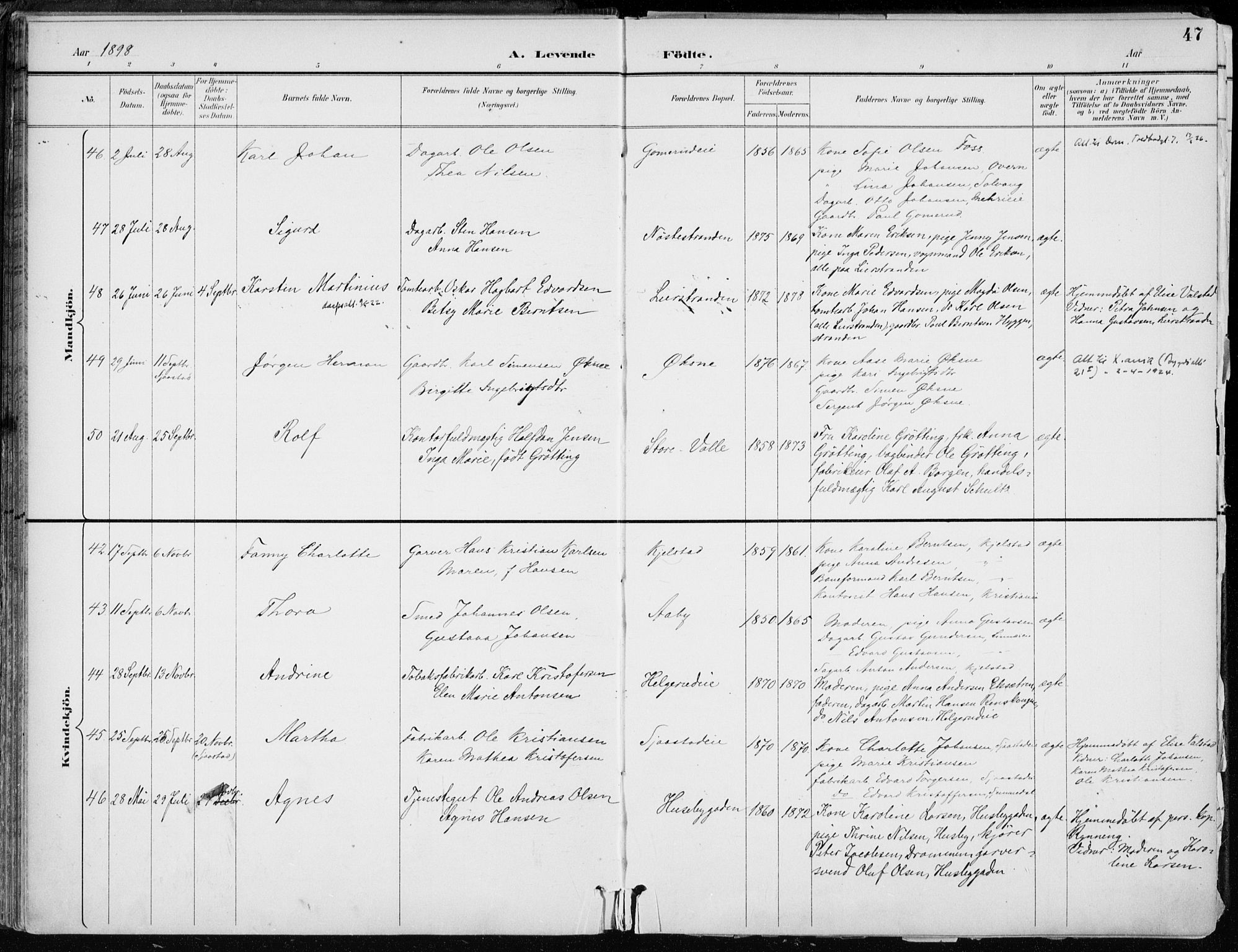 Lier kirkebøker, SAKO/A-230/F/Fa/L0016: Parish register (official) no. I 16, 1895-1900, p. 47