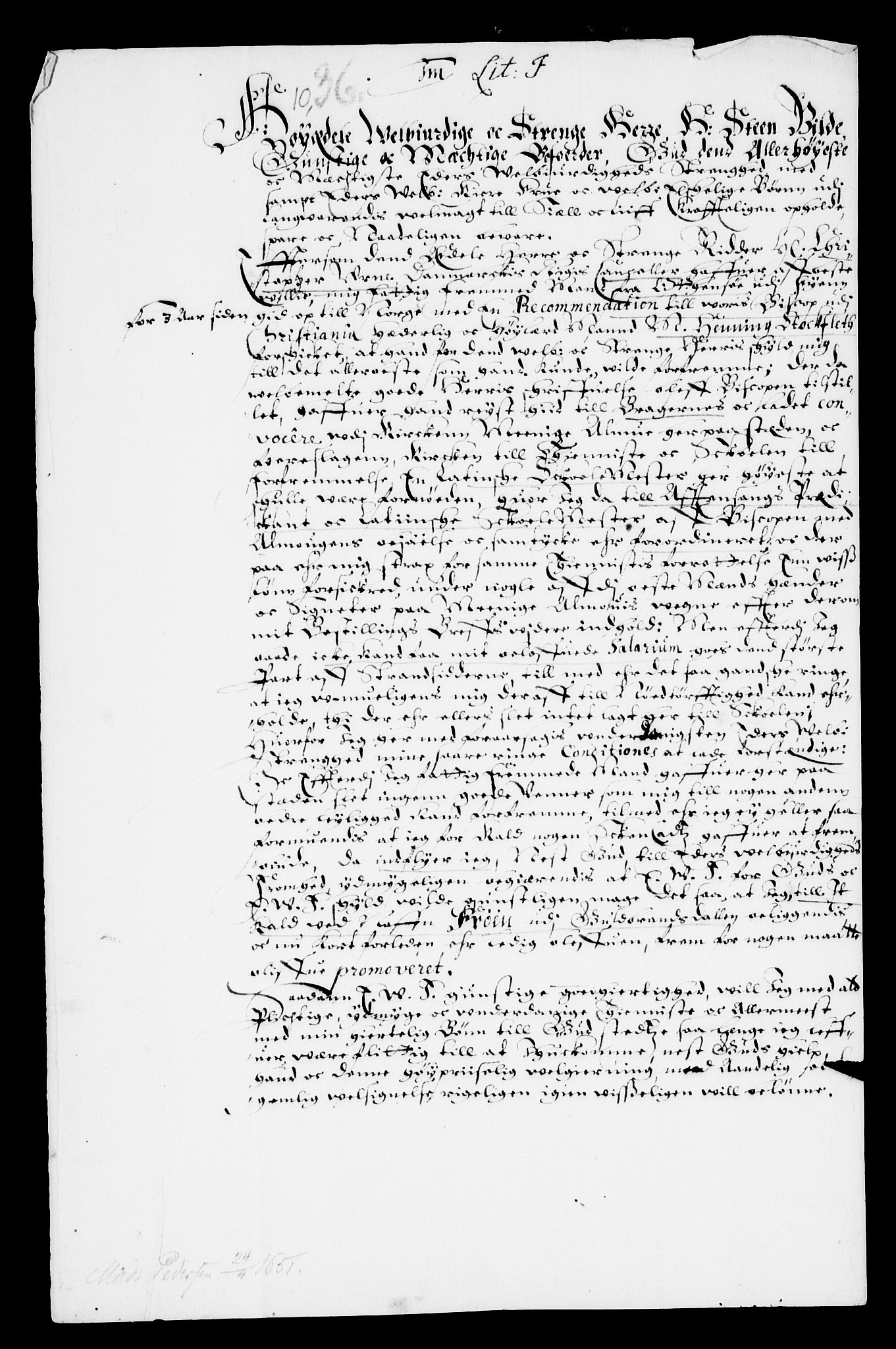 Danske Kanselli, Skapsaker, AV/RA-EA-4061/F/L0007: Skap 8, pakke 150A, litra A-V, 1644-1651, p. 30