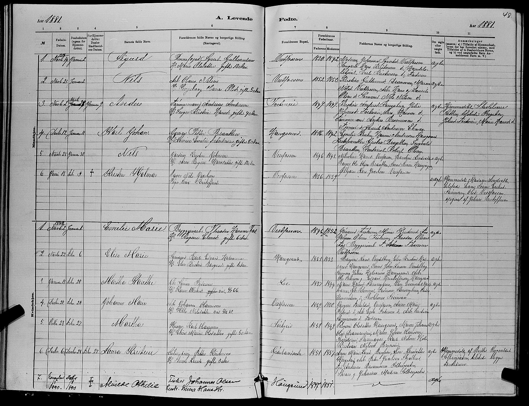 Eiker kirkebøker, SAKO/A-4/G/Ga/L0005: Parish register (copy) no. I 5, 1878-1887, p. 48