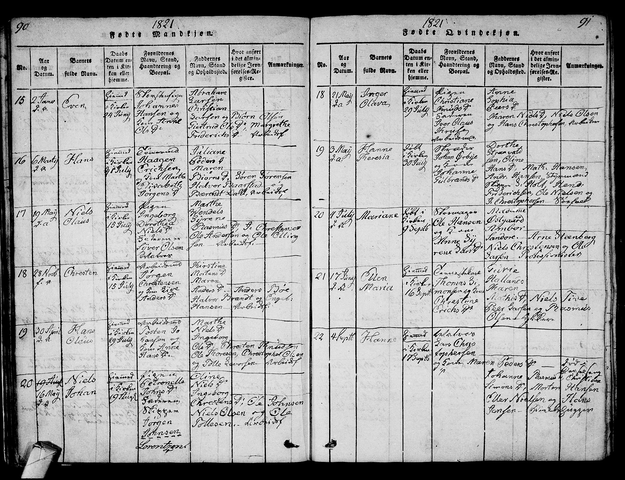 Strømsø kirkebøker, AV/SAKO-A-246/G/Ga/L0001: Parish register (copy) no. 1, 1815-1829, p. 90-91