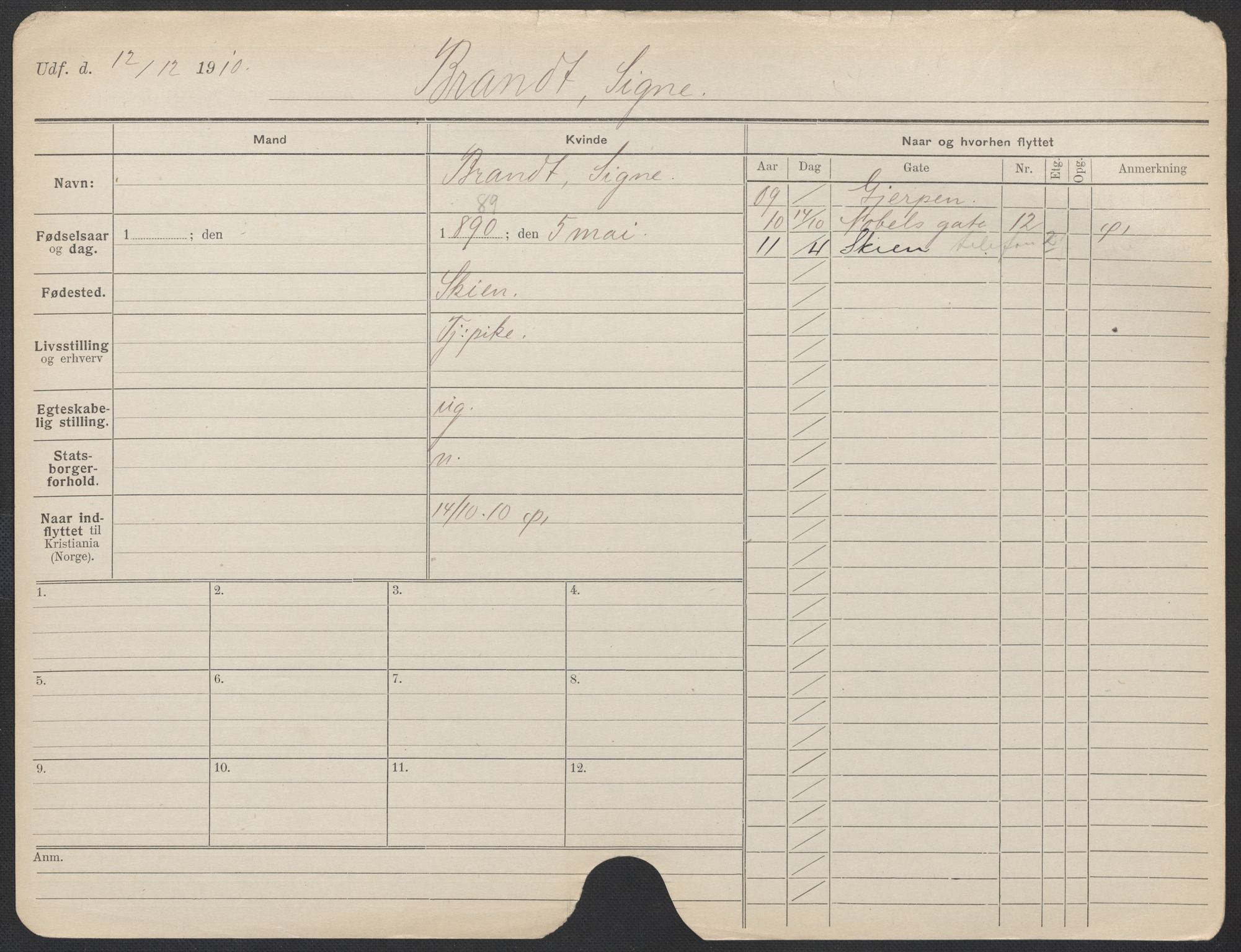 Oslo folkeregister, Registerkort, AV/SAO-A-11715/F/Fa/Fac/L0013: Kvinner, 1906-1914, p. 746a