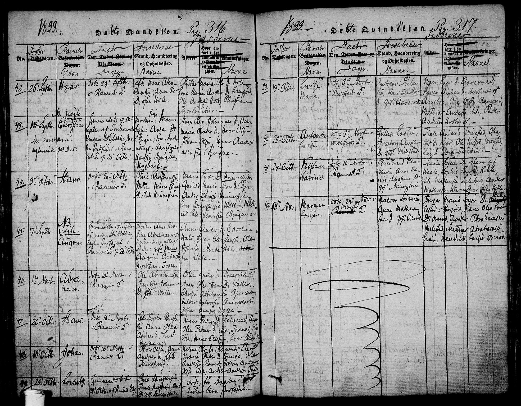 Ramnes kirkebøker, AV/SAKO-A-314/F/Fa/L0004: Parish register (official) no. I 4, 1813-1840, p. 316-317