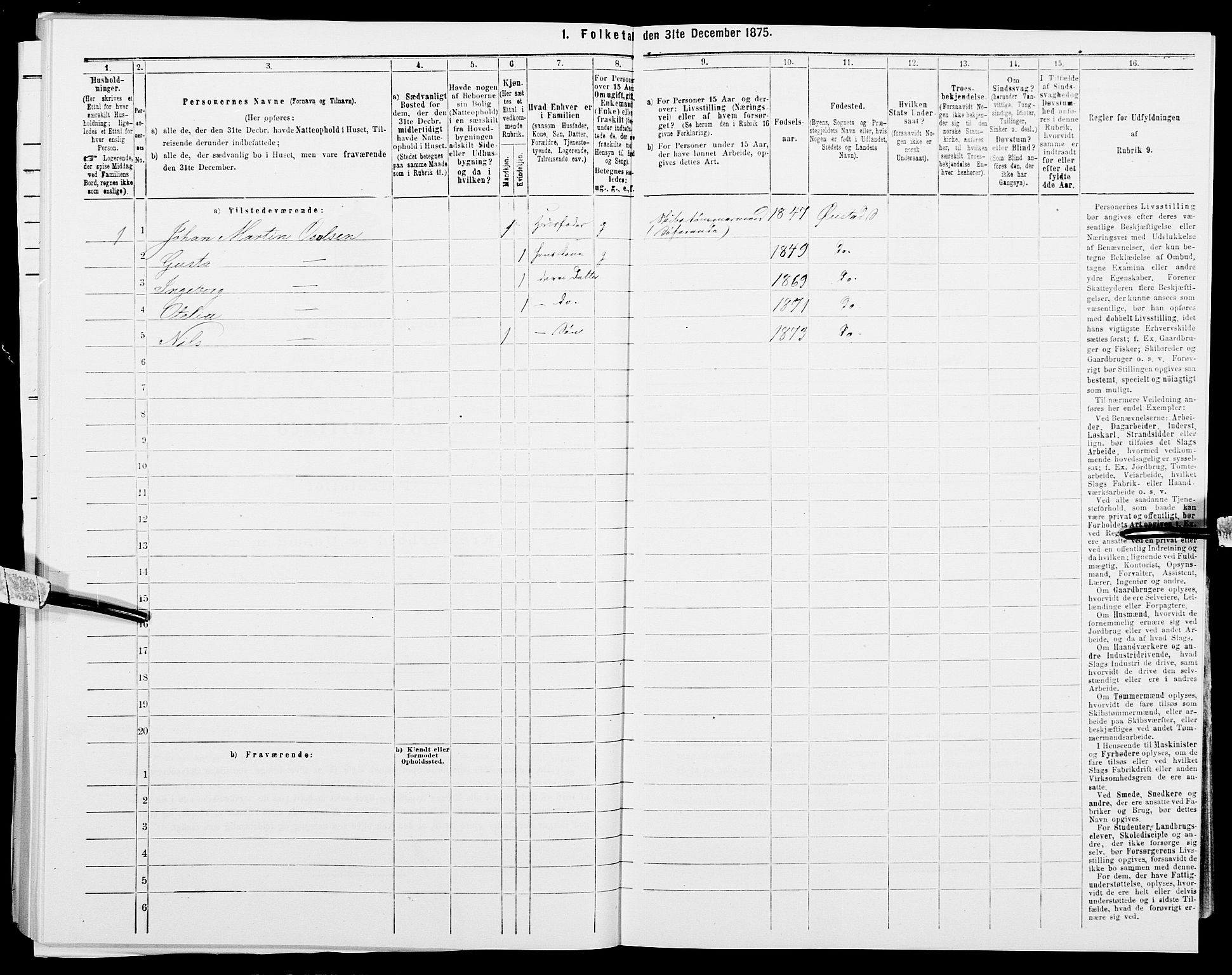 SAK, 1875 census for 0920P Øyestad, 1875, p. 1096