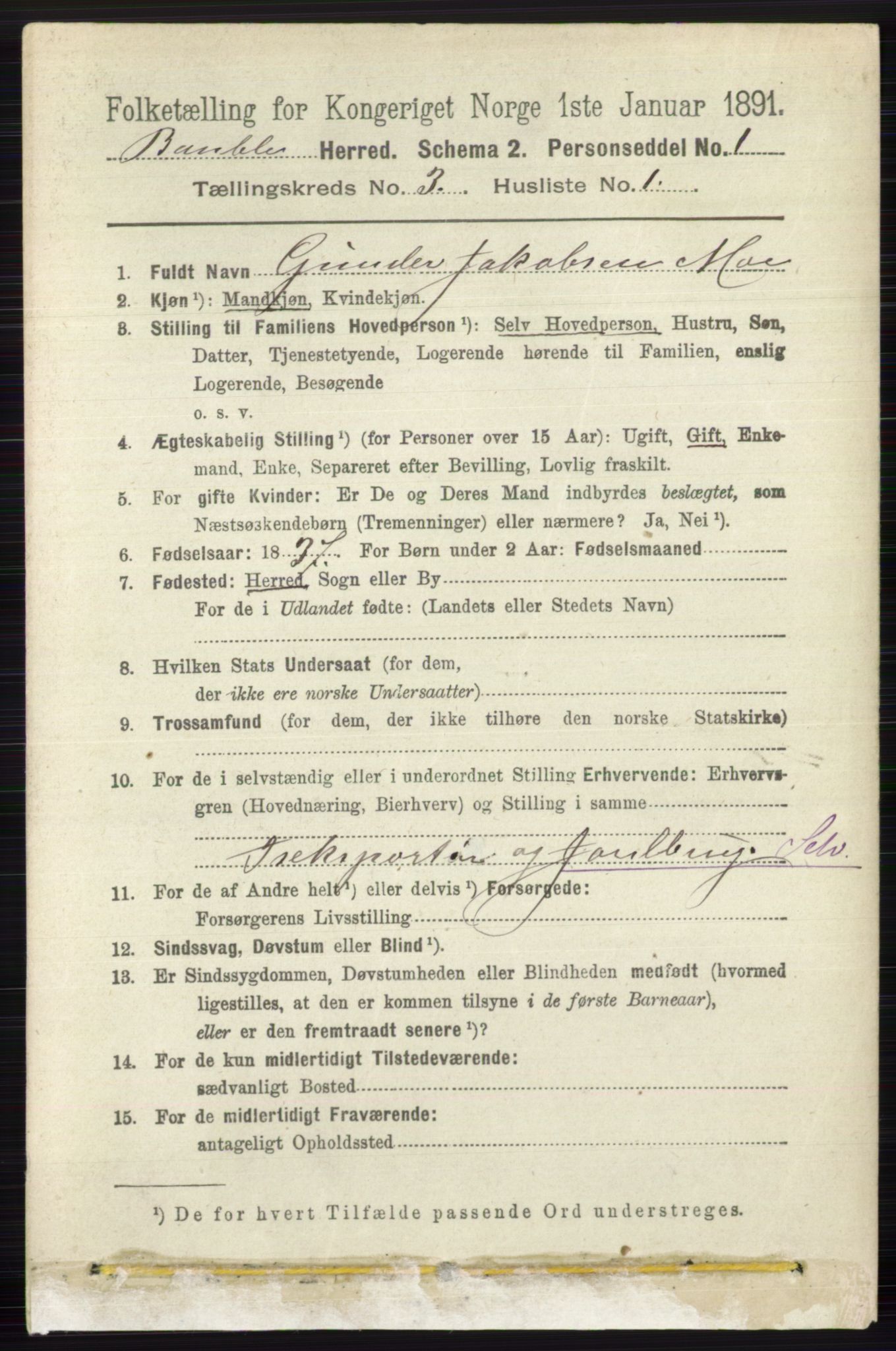 RA, 1891 census for 0814 Bamble, 1891, p. 1420