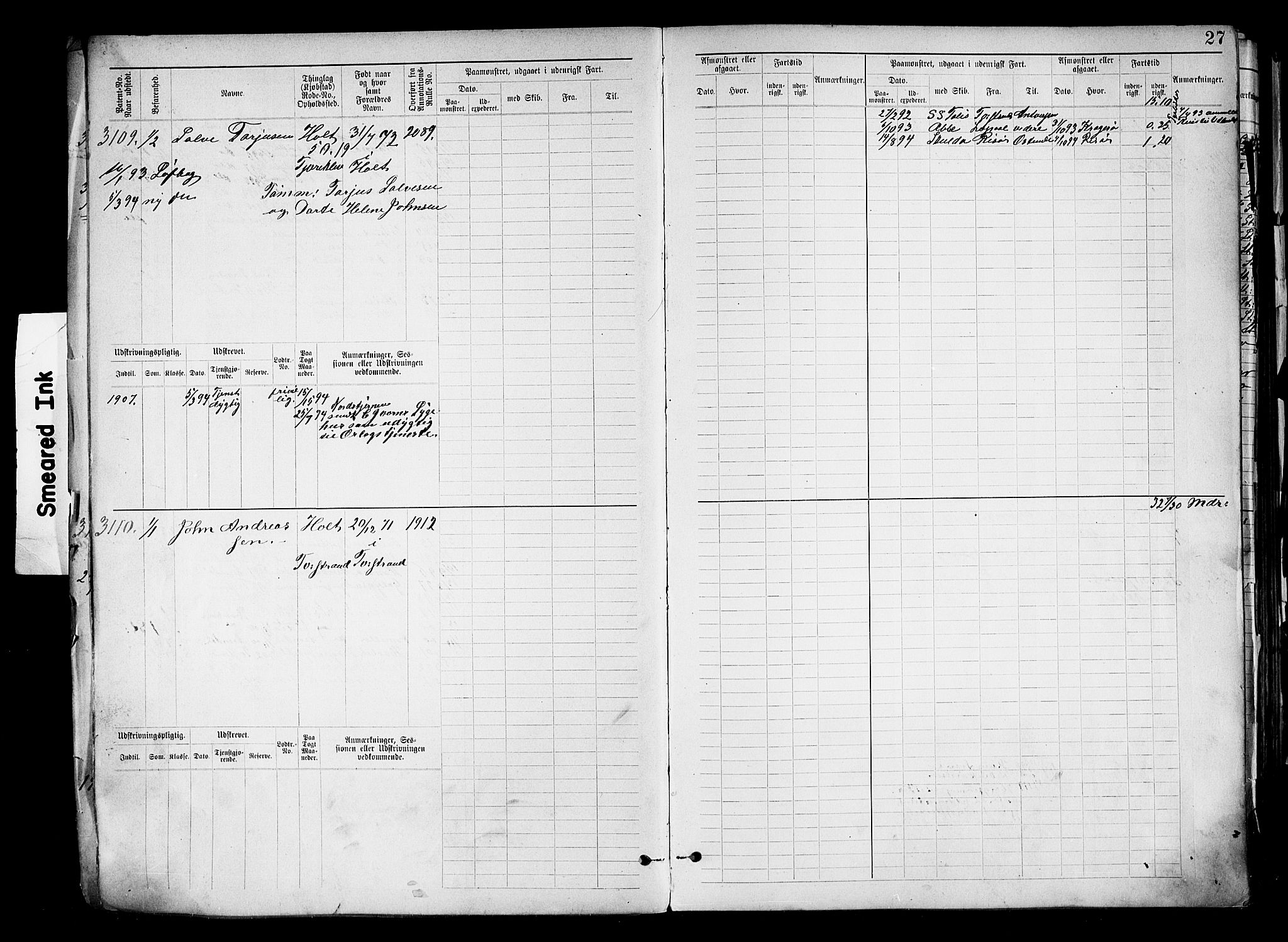 Tvedestrand mønstringskrets, SAK/2031-0011/F/Fb/L0019: Hovedrulle nr 3057-3818, U-35, 1892-1906, p. 31