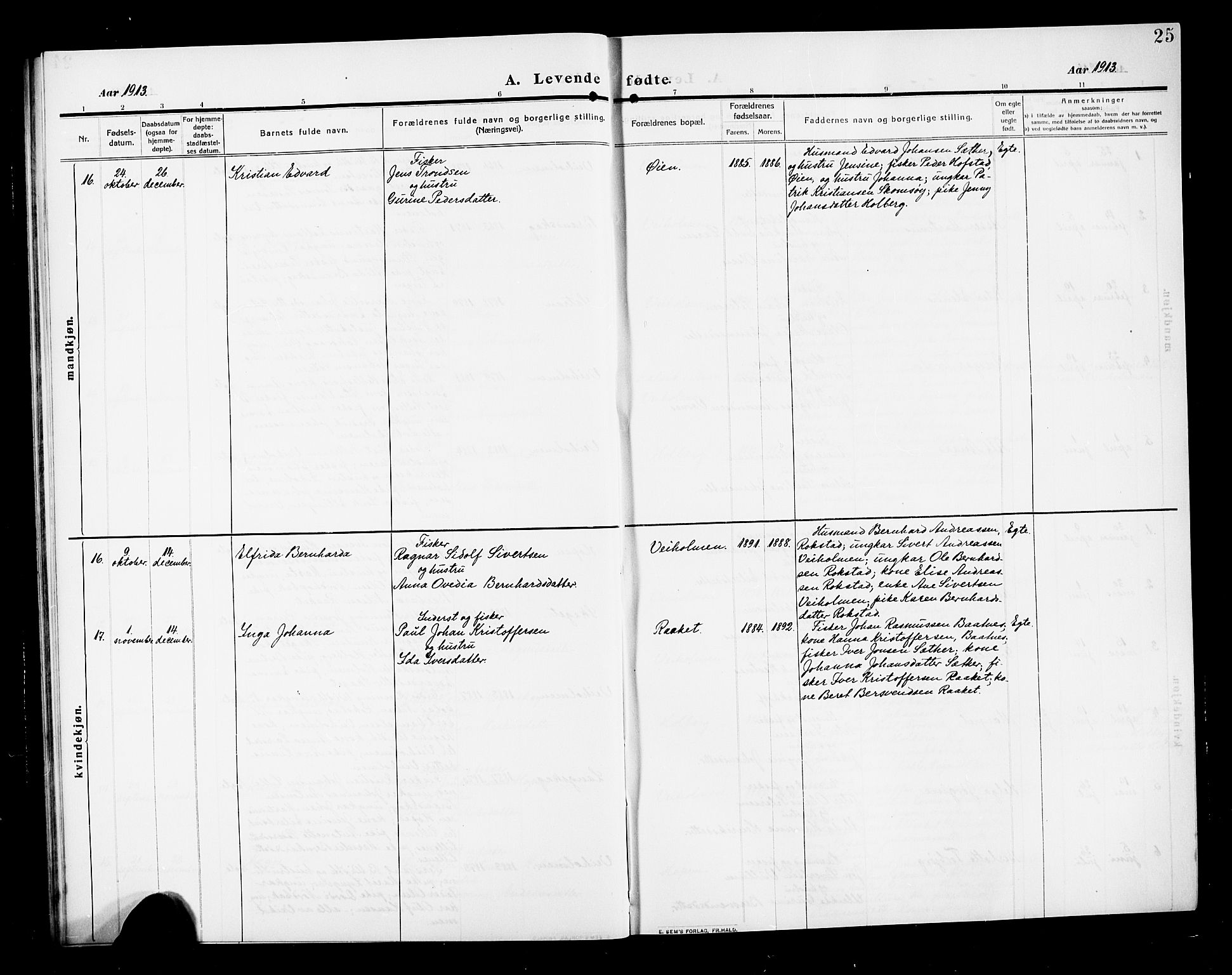 Ministerialprotokoller, klokkerbøker og fødselsregistre - Møre og Romsdal, SAT/A-1454/583/L0956: Parish register (copy) no. 583C01, 1909-1925, p. 25