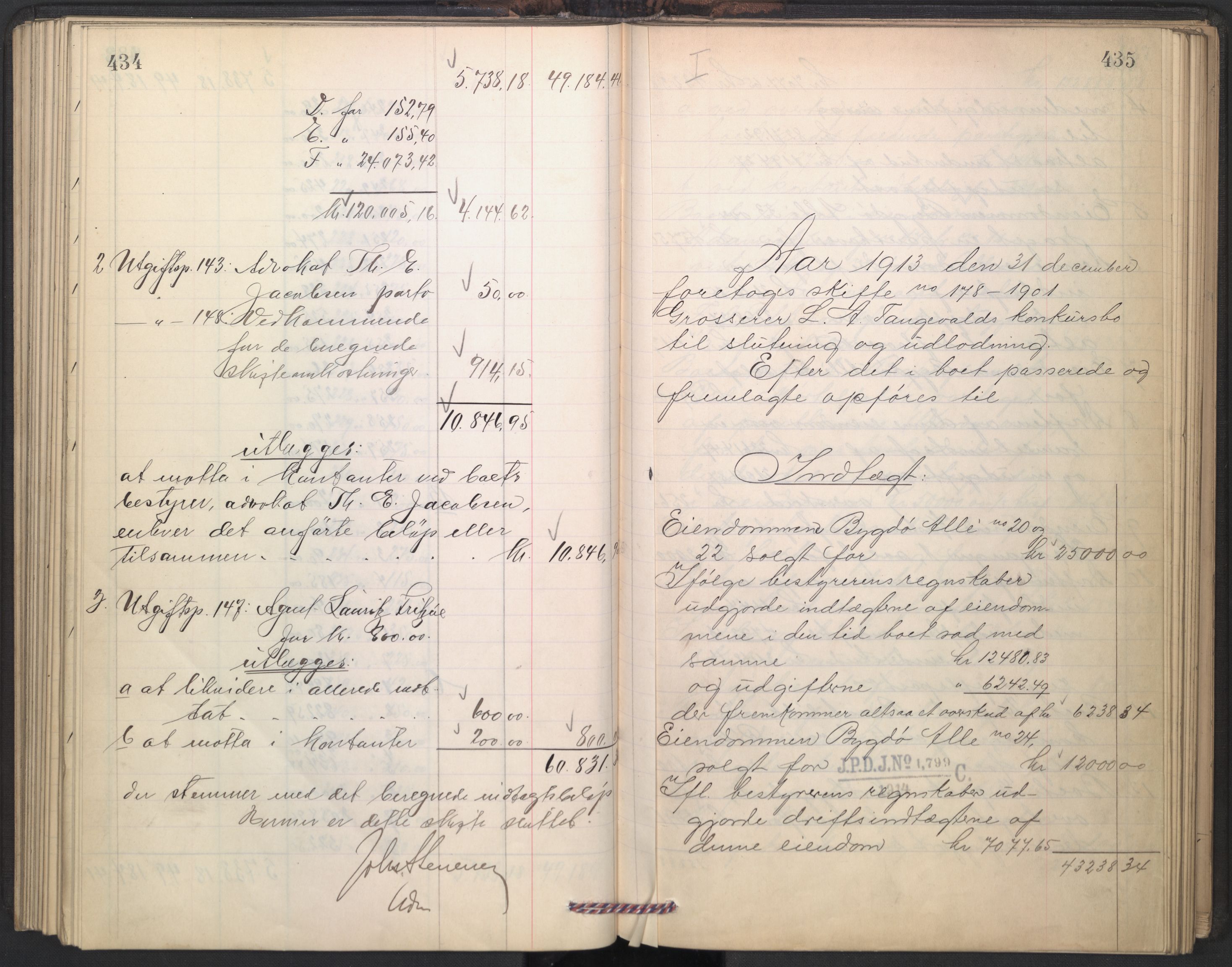 Oslo skifterett, AV/SAO-A-10383/H/Hd/Hdd/L0004: Skifteutlodningsprotokoll for konkursbo, 1906-1915, p. 434-435