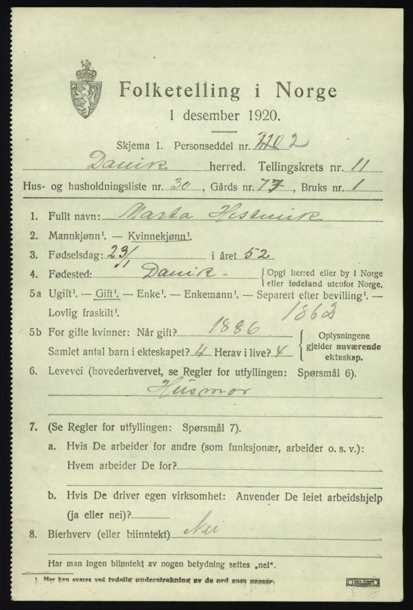 SAB, 1920 census for Davik, 1920, p. 5783