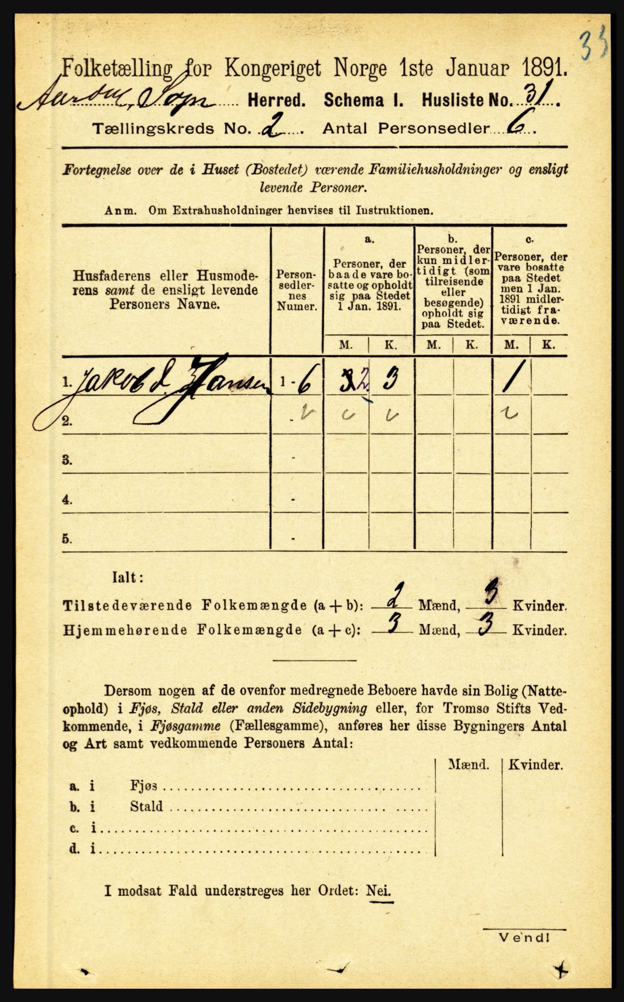 RA, 1891 census for 1424 Årdal, 1891, p. 157