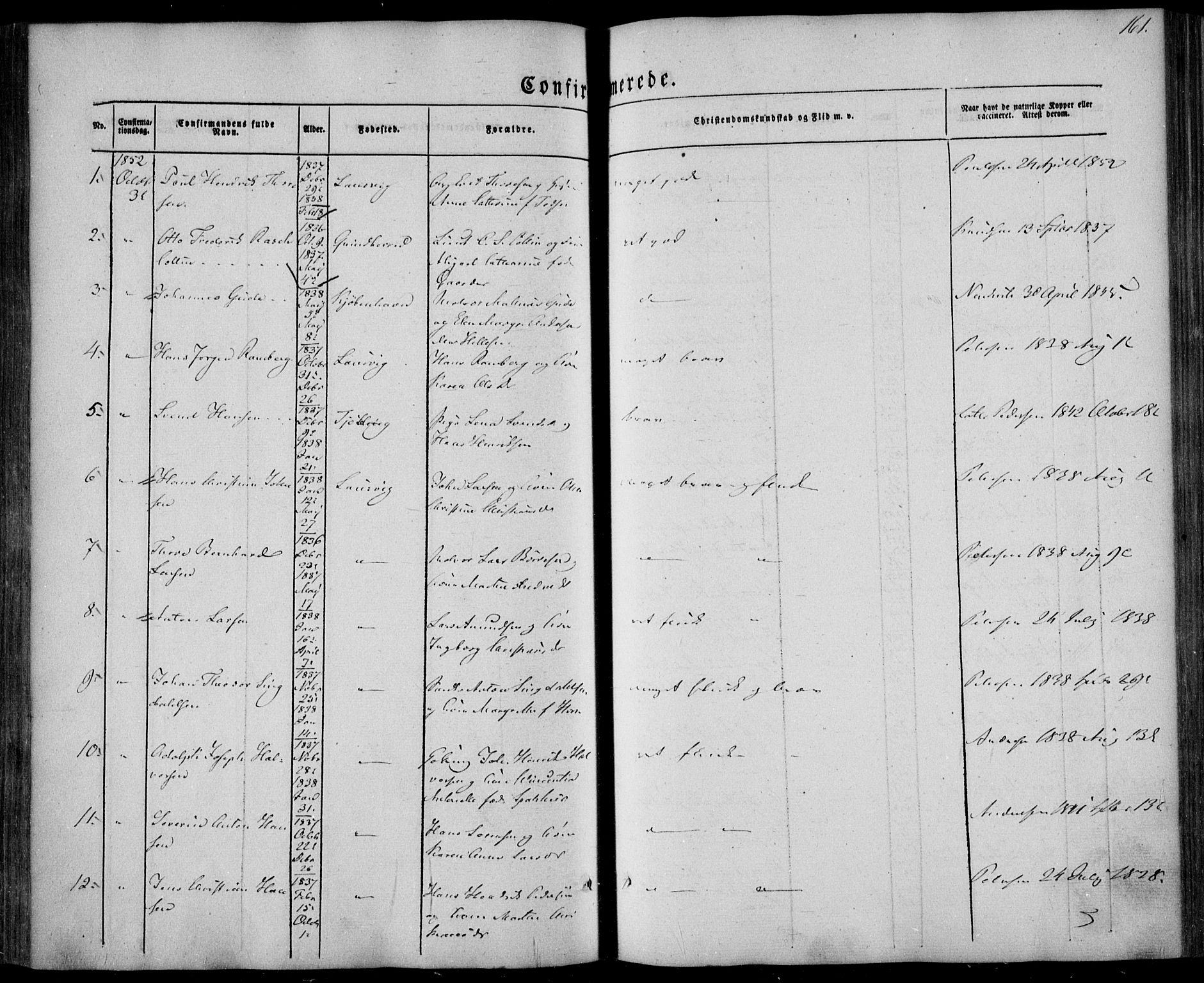 Larvik kirkebøker, AV/SAKO-A-352/F/Fa/L0003: Parish register (official) no. I 3, 1848-1856, p. 161