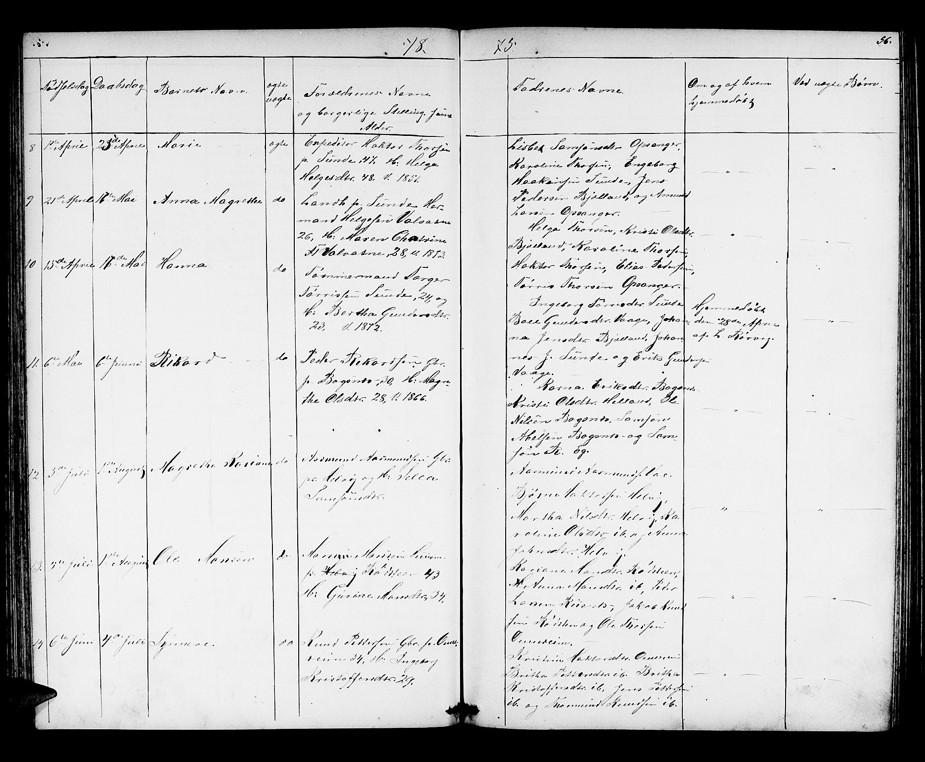 Husnes Sokneprestembete, AV/SAB-A-75901/H/Hab: Parish register (copy) no. A 1, 1856-1880, p. 56