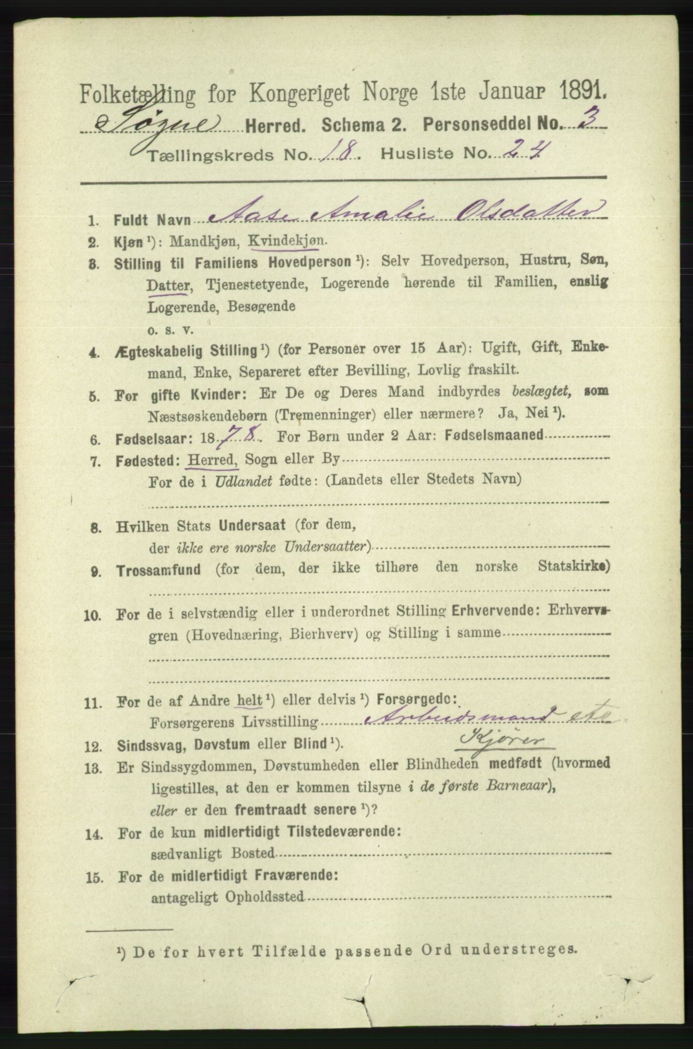 RA, 1891 census for 1018 Søgne, 1891, p. 4864