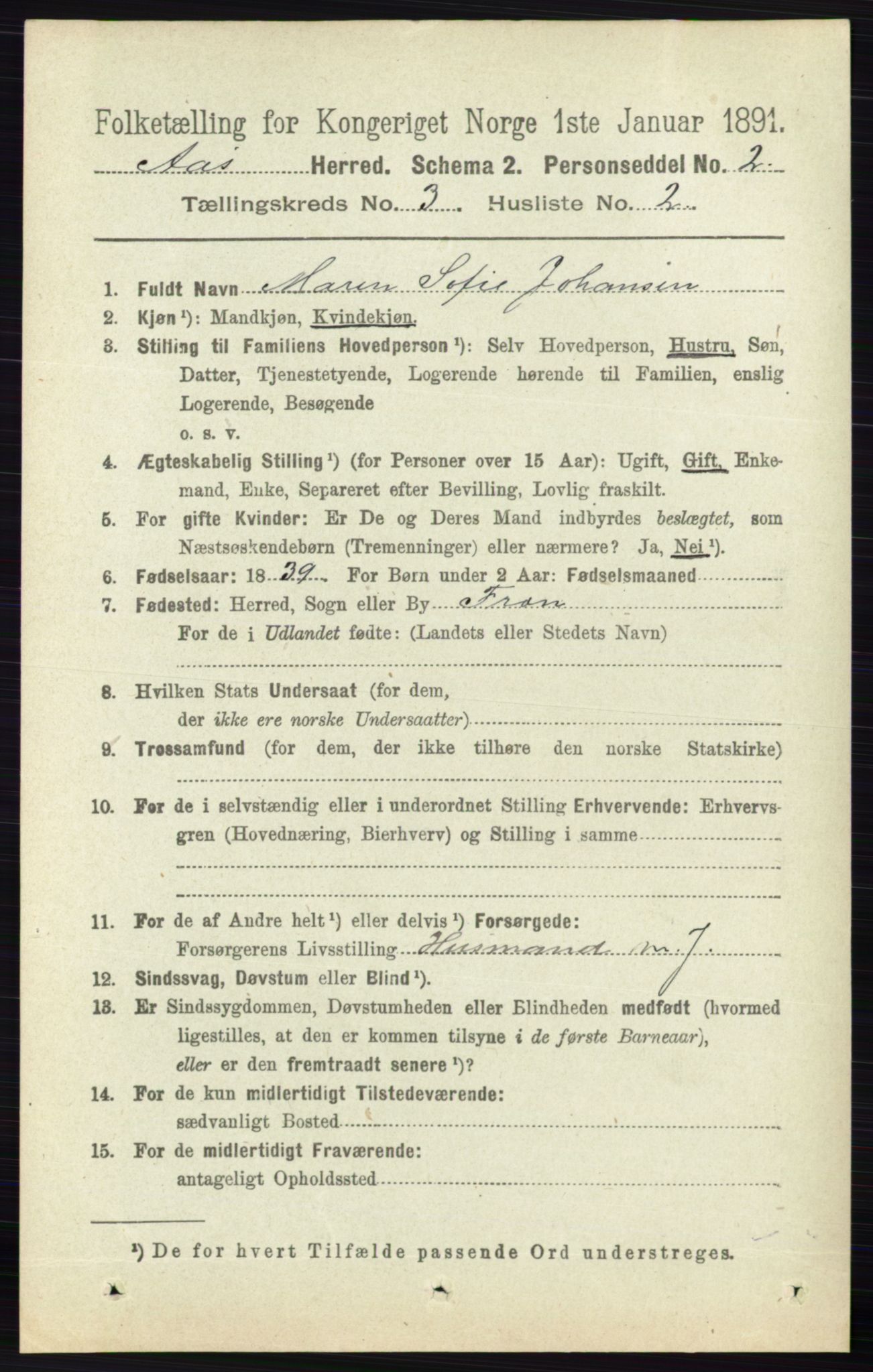 RA, 1891 census for 0214 Ås, 1891, p. 2134