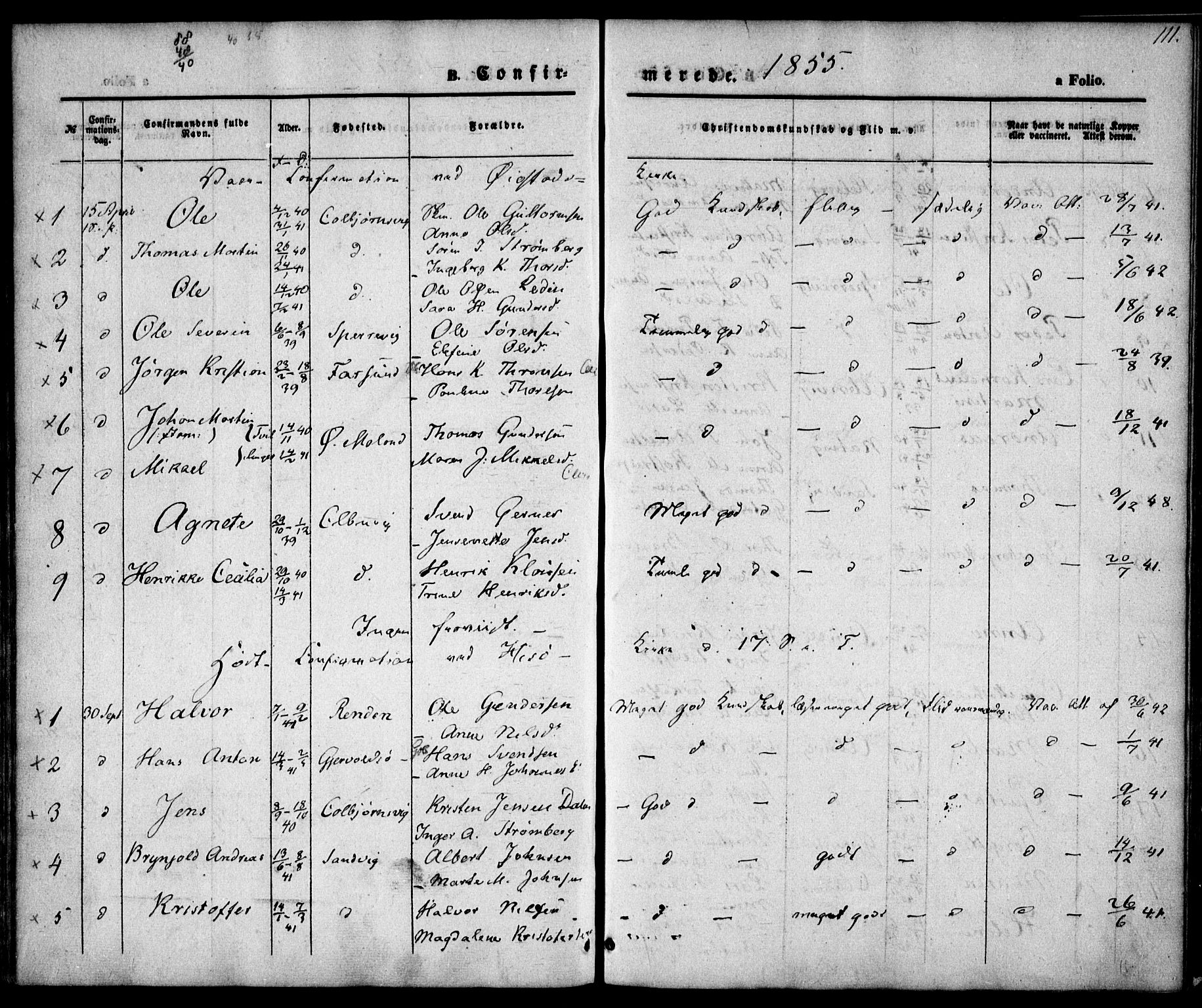 Hisøy sokneprestkontor, SAK/1111-0020/F/Fa/L0001: Parish register (official) no. A 1, 1849-1871, p. 111