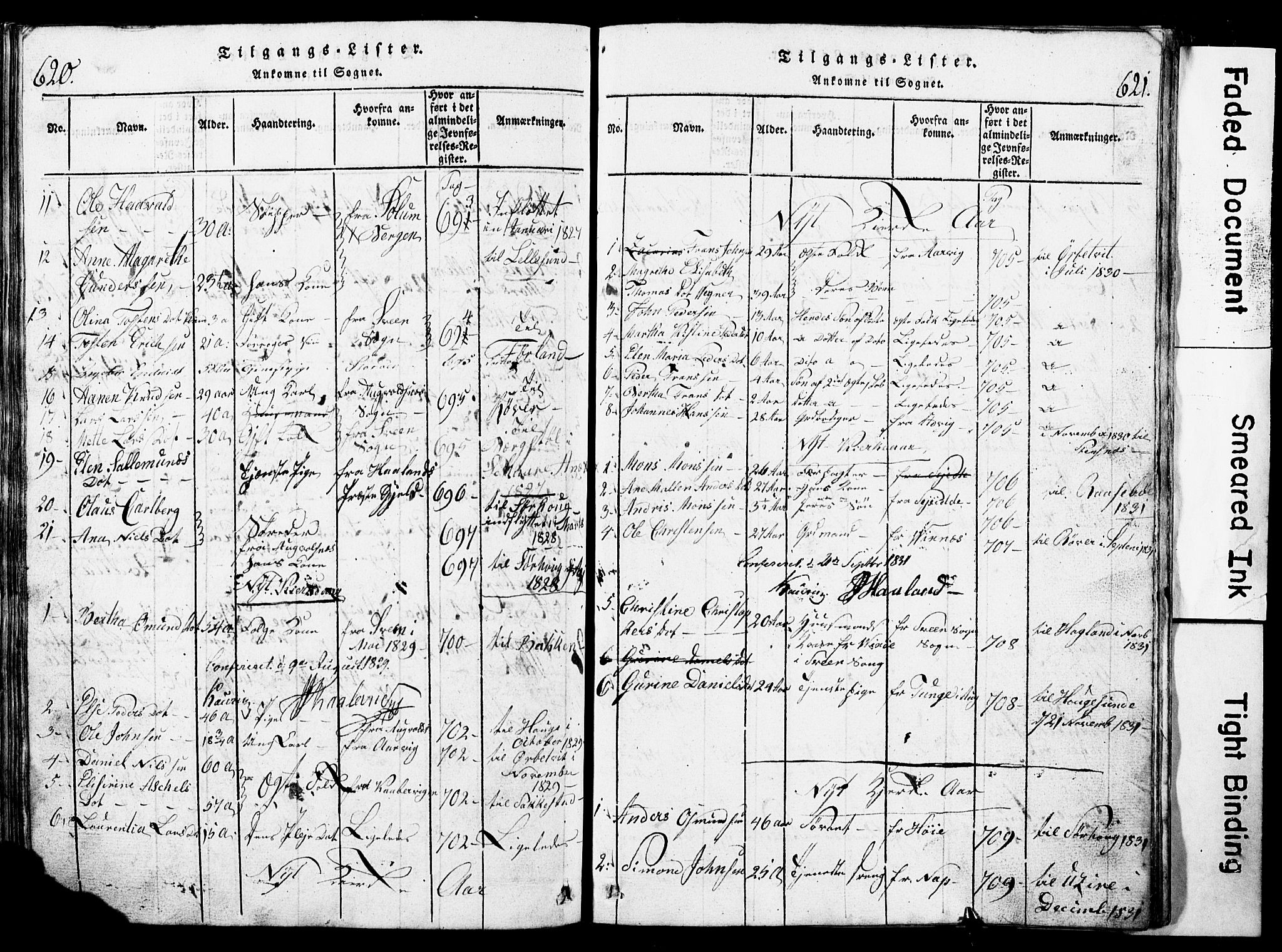 Torvastad sokneprestkontor, SAST/A -101857/H/Ha/Hab/L0002: Parish register (copy) no. B 2, 1817-1834, p. 620-621