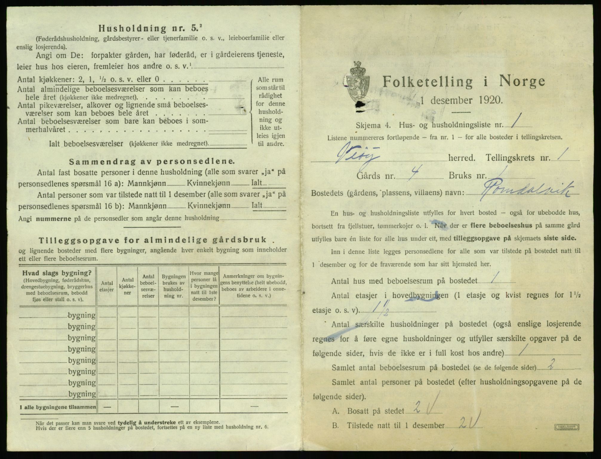 SAT, 1920 census for Veøy, 1920, p. 43