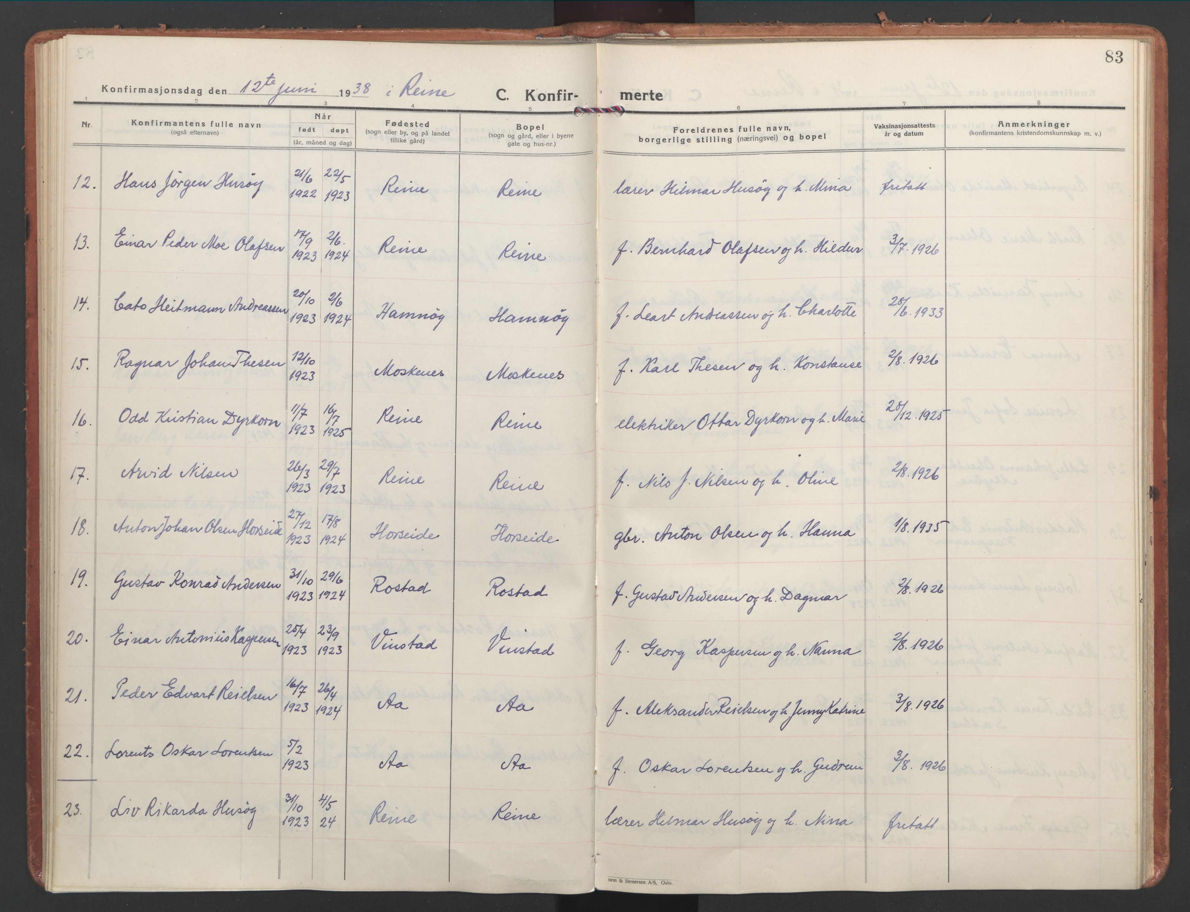 Ministerialprotokoller, klokkerbøker og fødselsregistre - Nordland, AV/SAT-A-1459/886/L1223: Parish register (official) no. 886A05, 1926-1938, p. 83