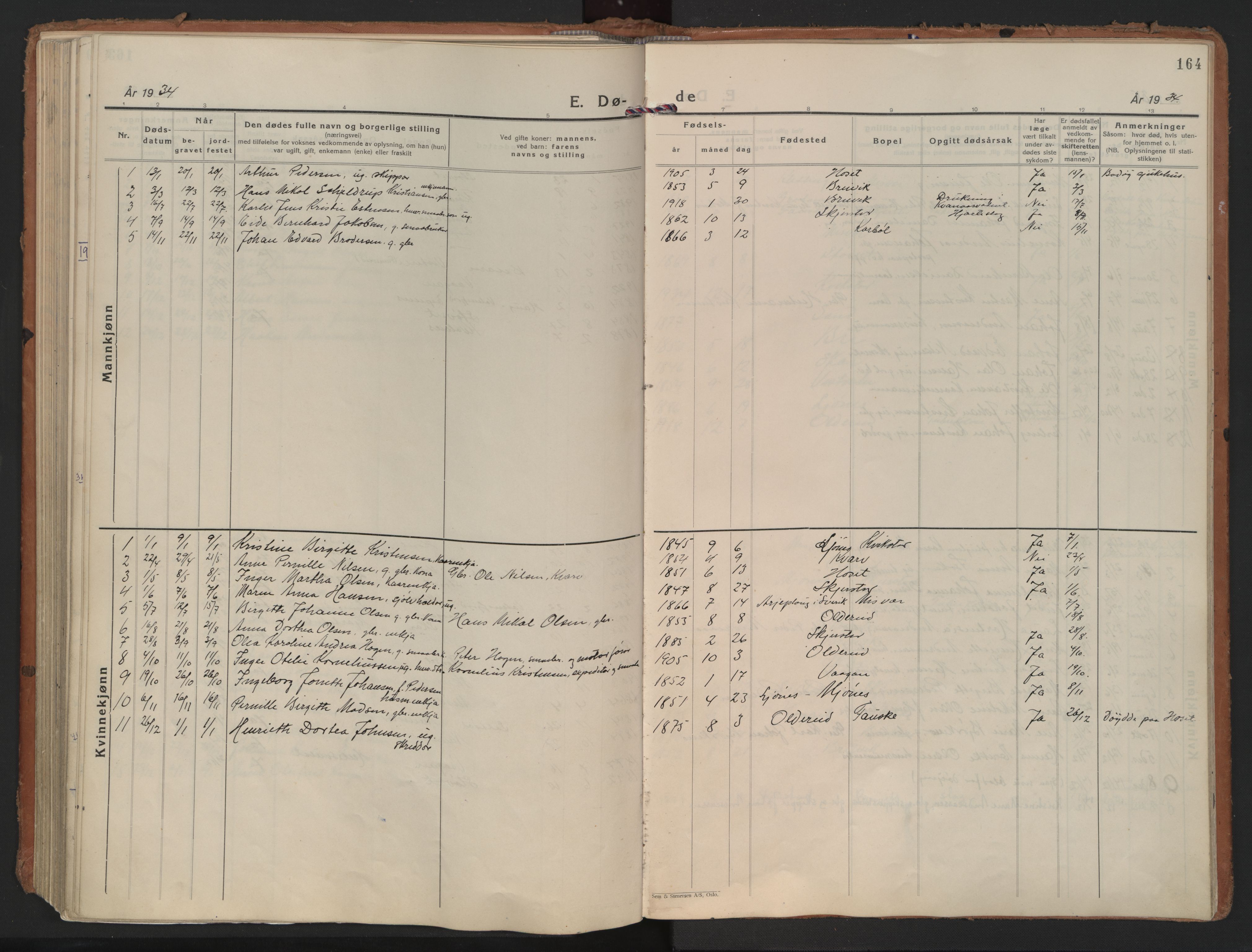 Ministerialprotokoller, klokkerbøker og fødselsregistre - Nordland, SAT/A-1459/852/L0749: Parish register (official) no. 852A19, 1933-1951, p. 164