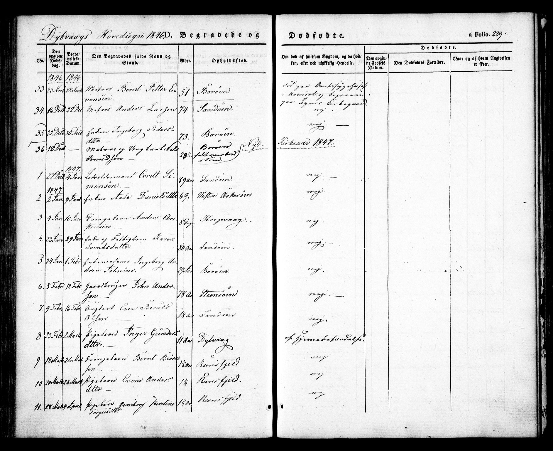 Dypvåg sokneprestkontor, AV/SAK-1111-0007/F/Fa/Faa/L0005: Parish register (official) no. A 5, 1841-1854, p. 289