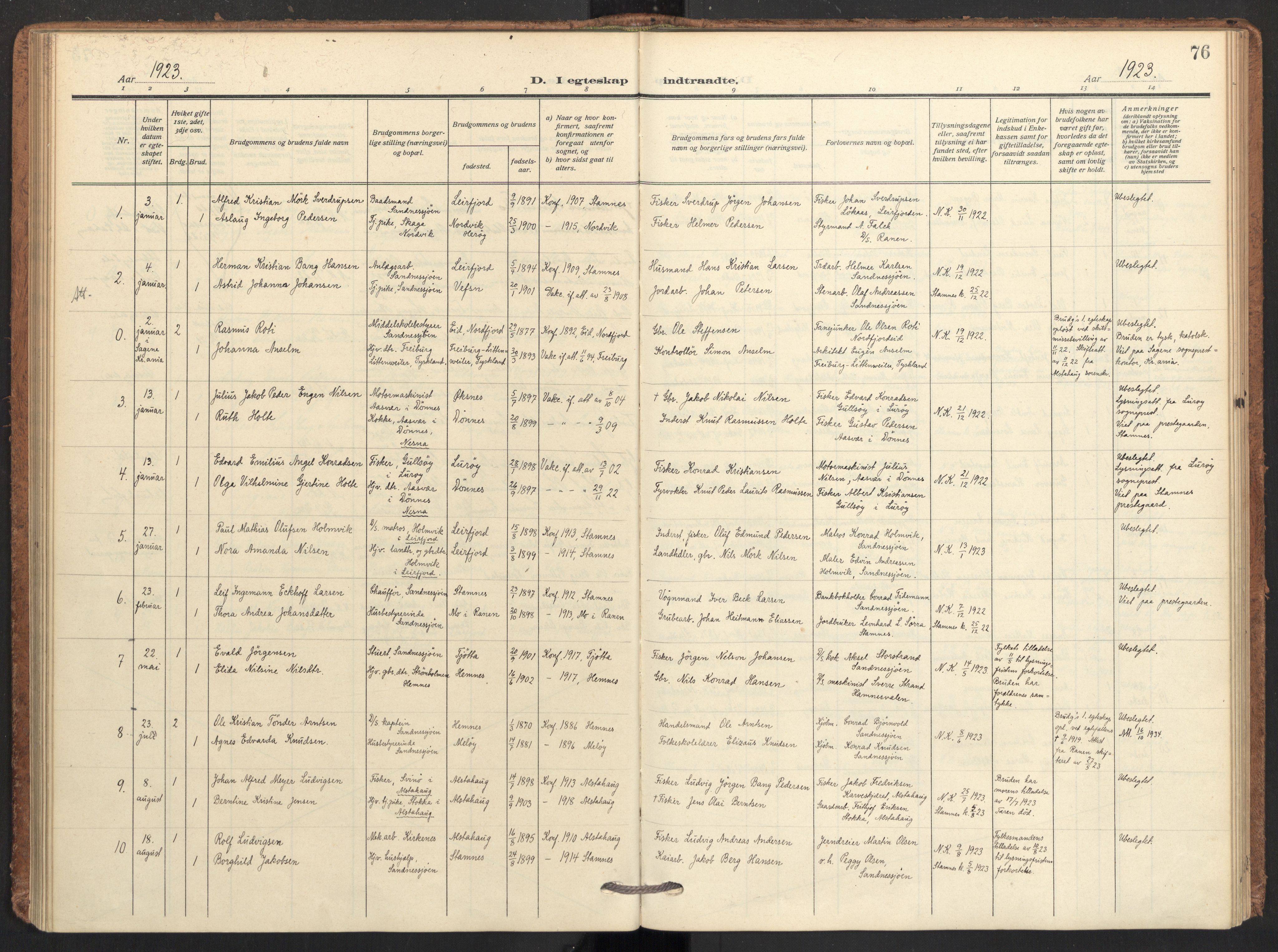 Ministerialprotokoller, klokkerbøker og fødselsregistre - Nordland, AV/SAT-A-1459/831/L0473: Parish register (official) no. 831A04, 1909-1934, p. 76