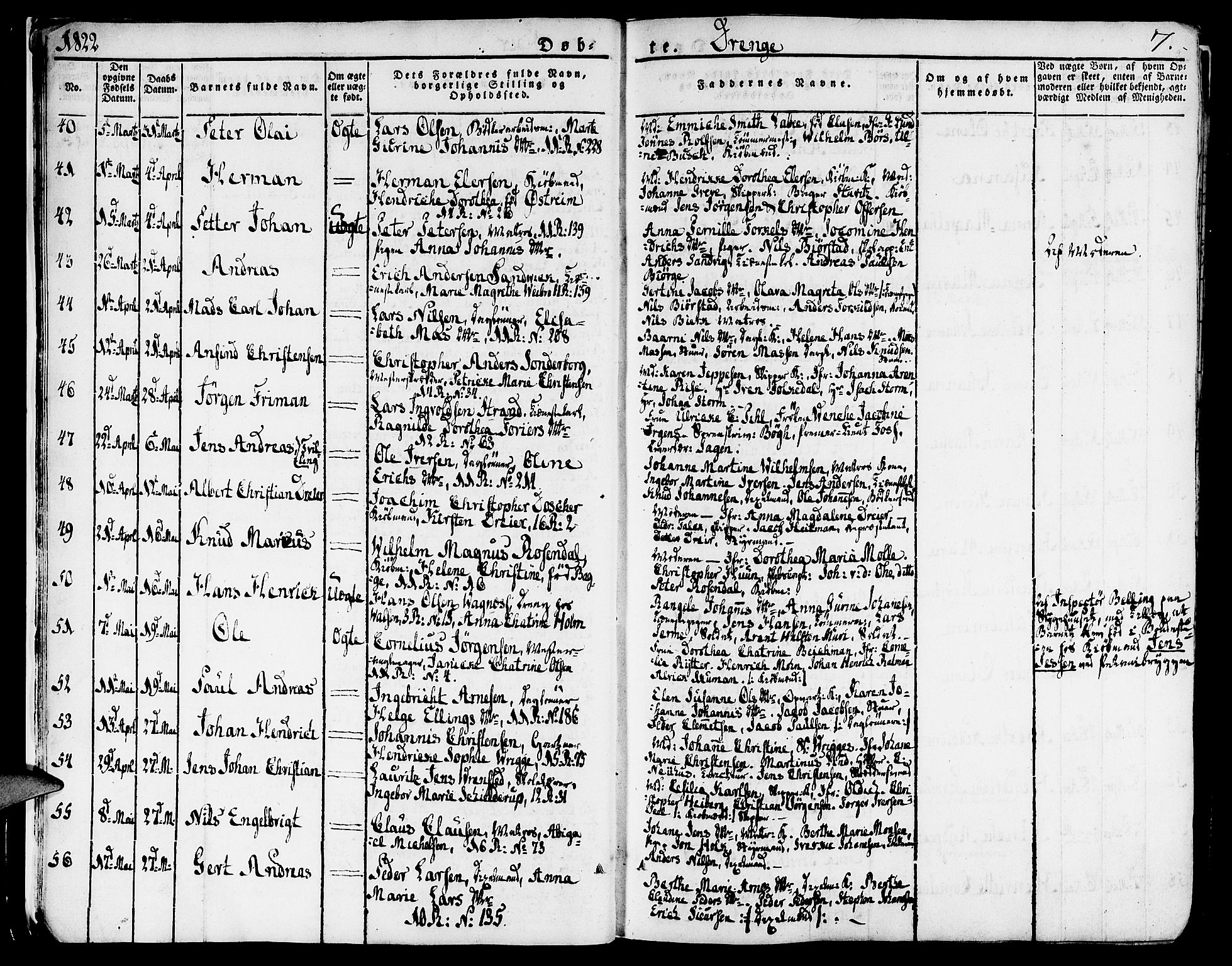Domkirken sokneprestembete, SAB/A-74801/H/Haa/L0012: Parish register (official) no. A 12, 1821-1840, p. 7