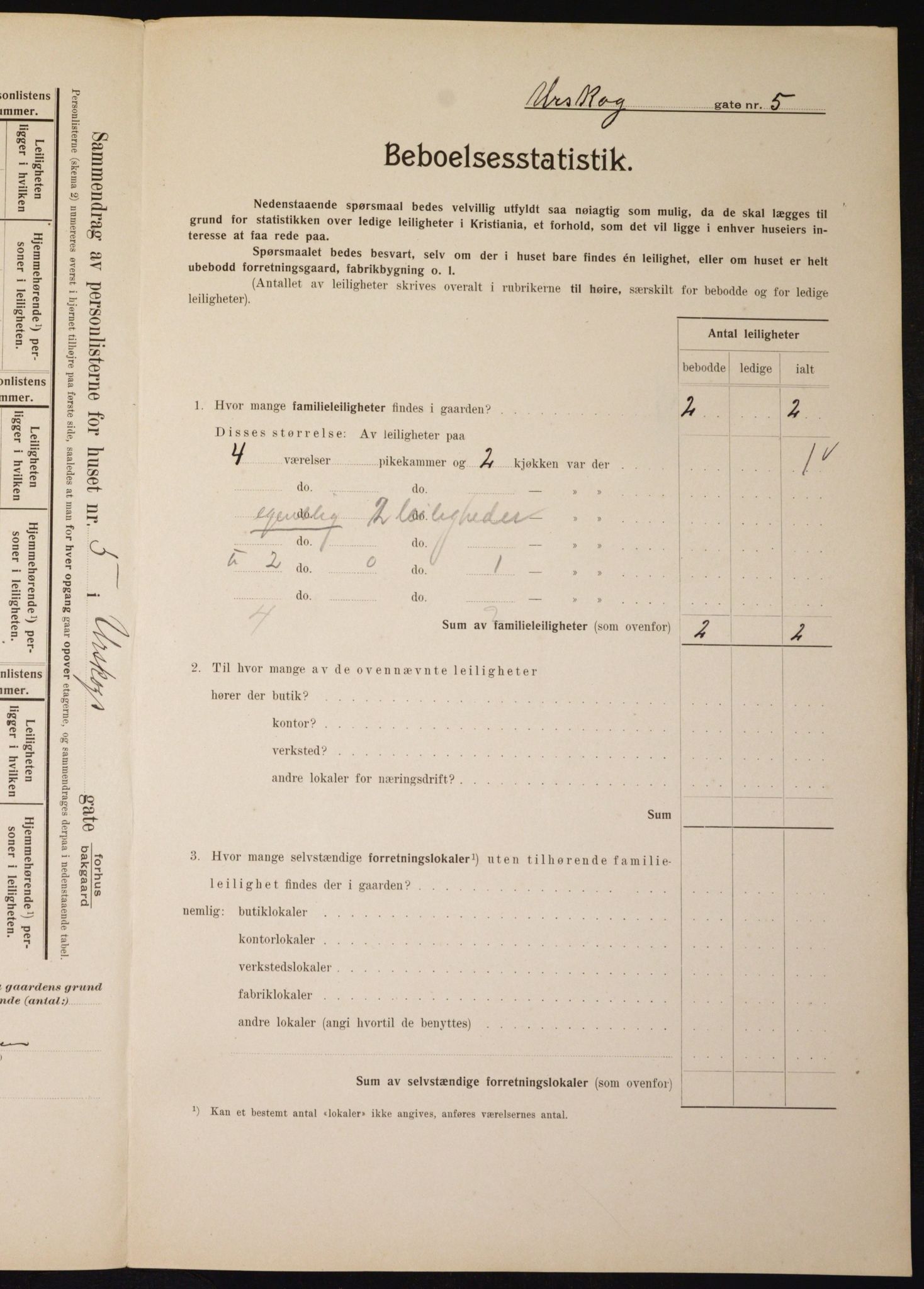 OBA, Municipal Census 1910 for Kristiania, 1910, p. 2455