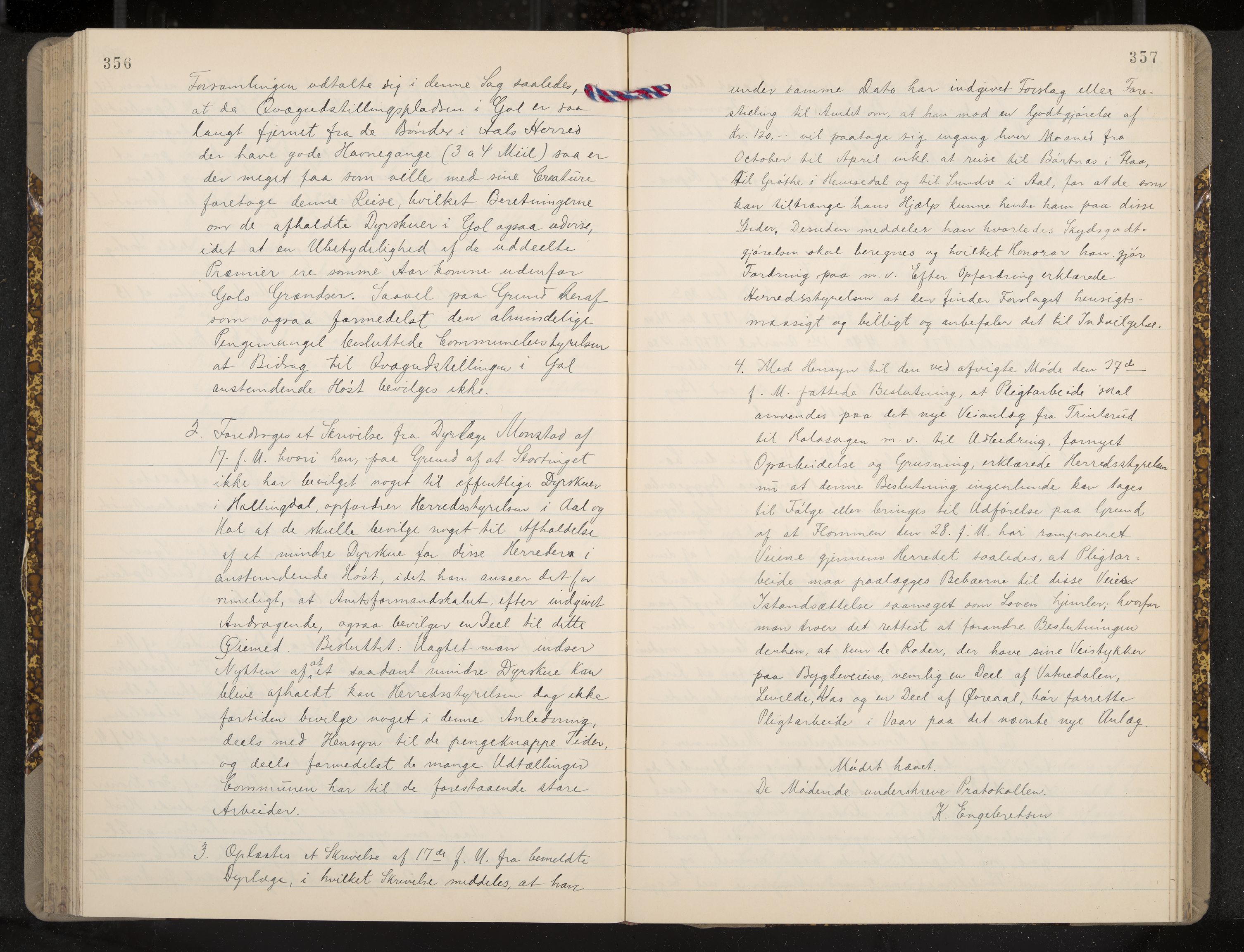 Ål formannskap og sentraladministrasjon, IKAK/0619021/A/Aa/L0003: Utskrift av møtebok, 1864-1880, p. 356-357