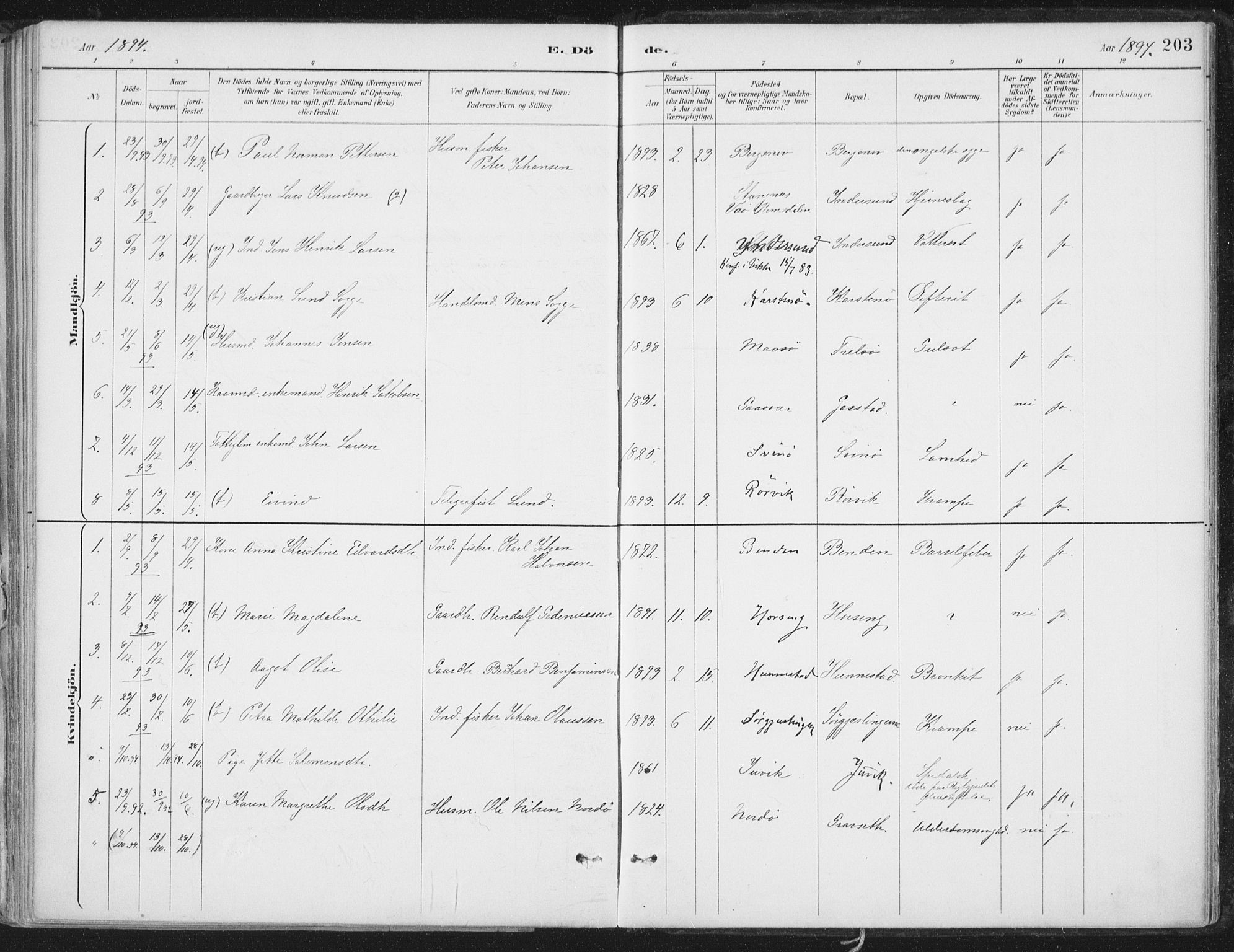 Ministerialprotokoller, klokkerbøker og fødselsregistre - Nord-Trøndelag, SAT/A-1458/786/L0687: Parish register (official) no. 786A03, 1888-1898, p. 203