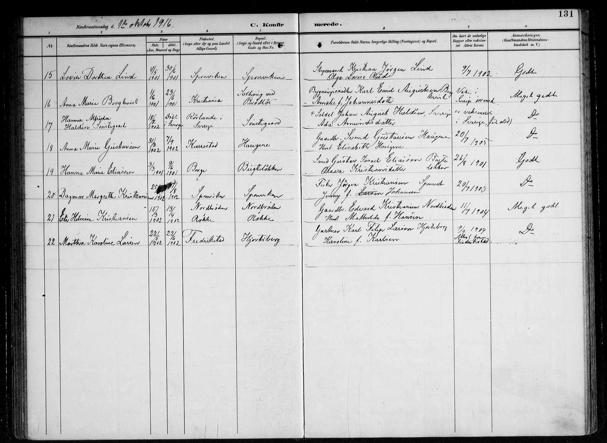 Berg prestekontor Kirkebøker, AV/SAO-A-10902/F/Fa/L0008: Parish register (official) no. I 8, 1902-1920, p. 131