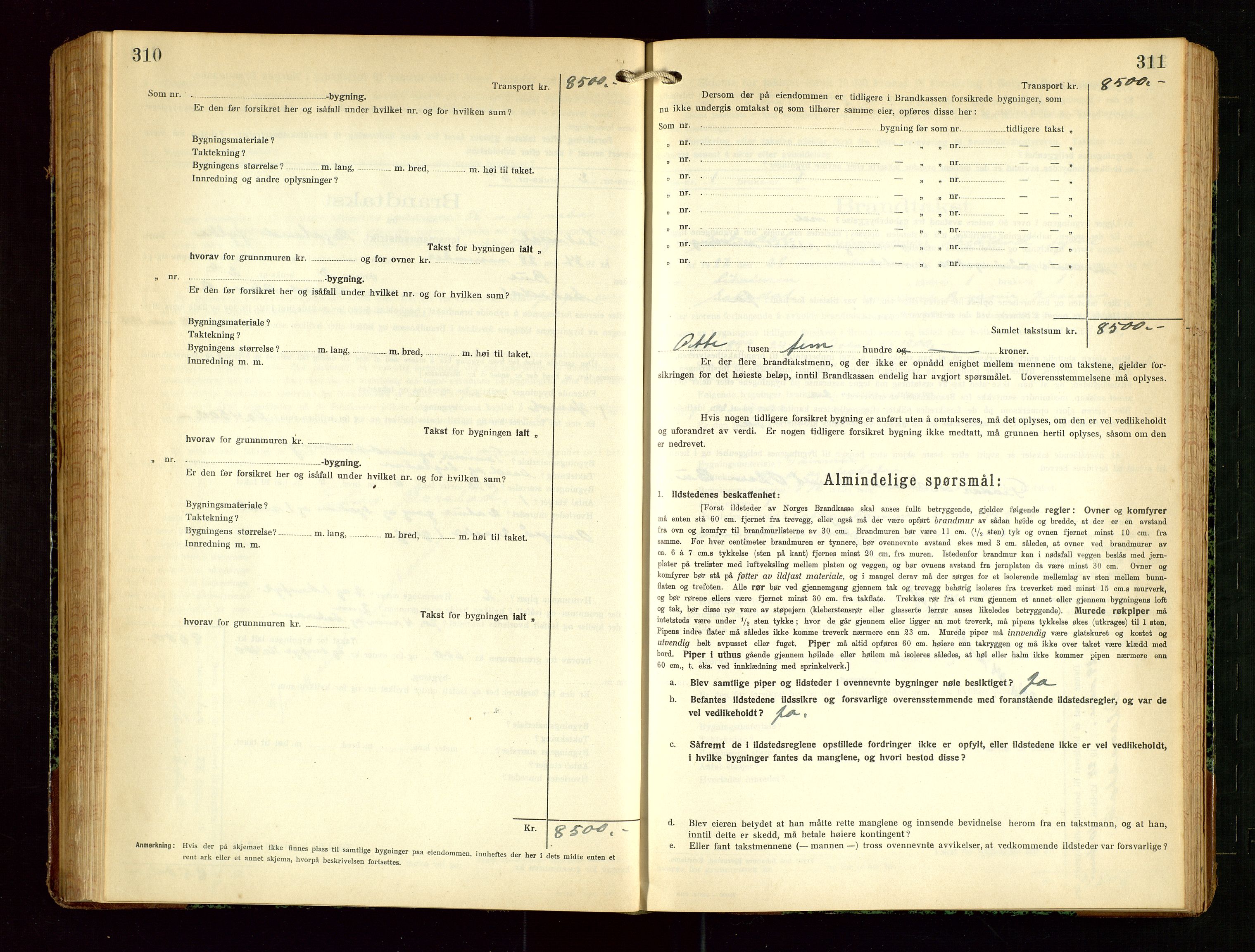 Sokndal lensmannskontor, AV/SAST-A-100417/Gob/L0006: "Brandtakst-Protokol", 1924-1930, p. 310-311