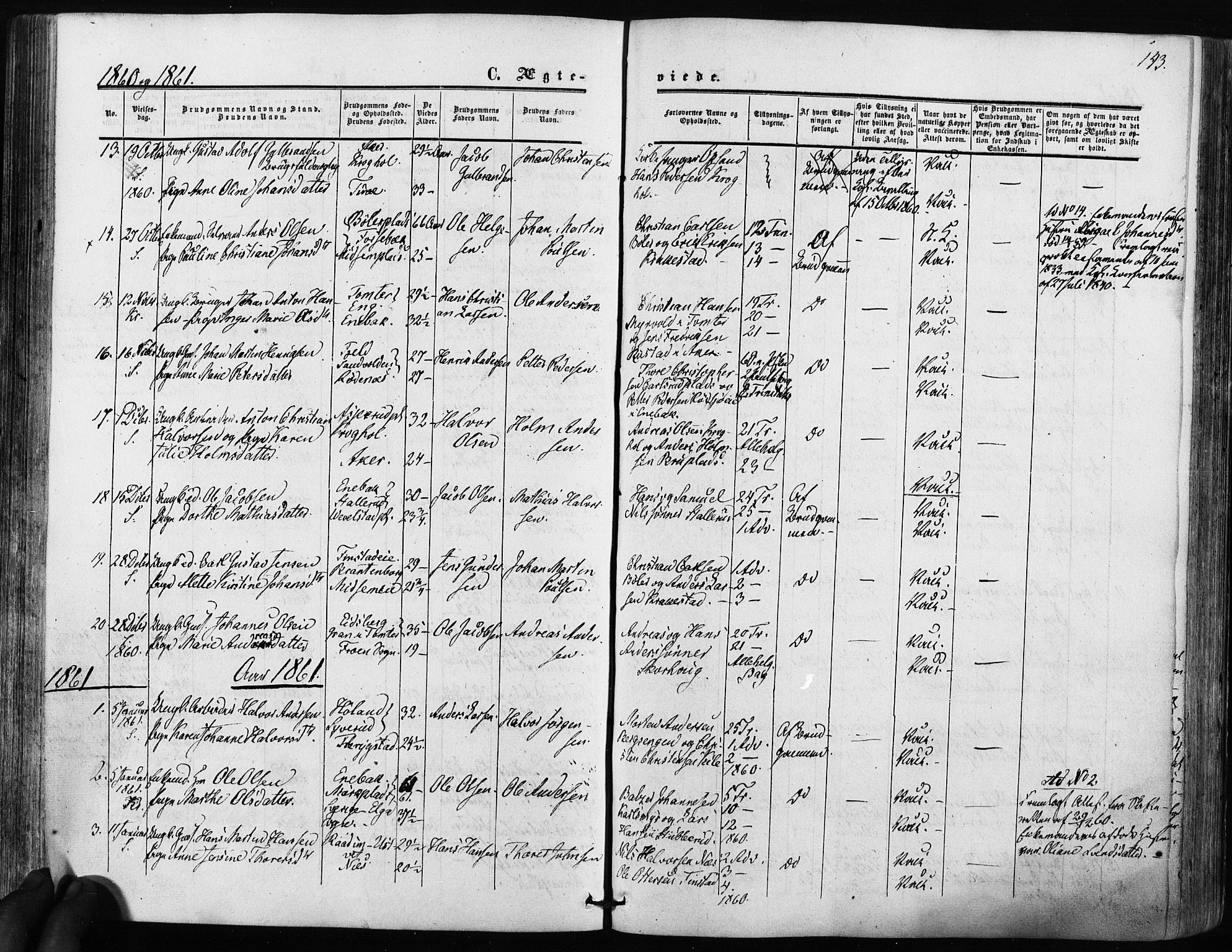 Kråkstad prestekontor Kirkebøker, SAO/A-10125a/F/Fa/L0007: Parish register (official) no. I 7, 1858-1870, p. 143
