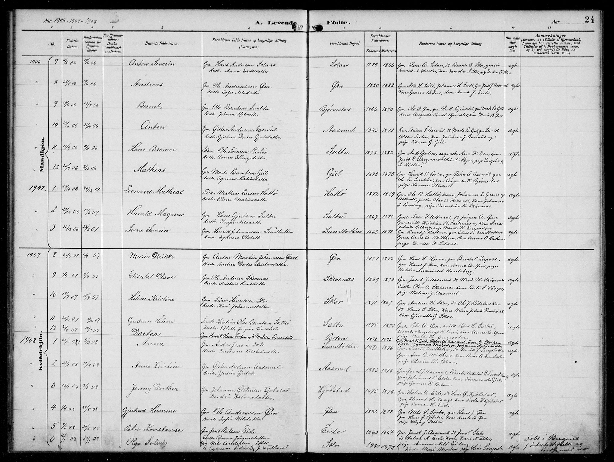 Hyllestad sokneprestembete, SAB/A-80401: Parish register (copy) no. C 3, 1894-1913, p. 24