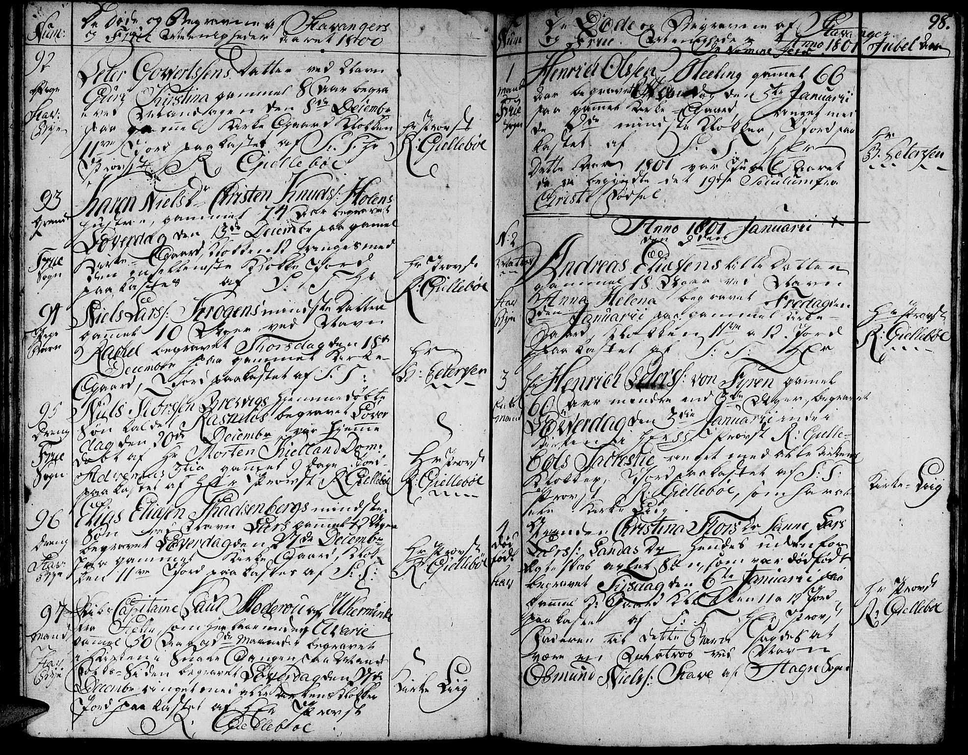 Domkirken sokneprestkontor, SAST/A-101812/001/30/30BA/L0007: Parish register (official) no. A 7, 1789-1815, p. 98