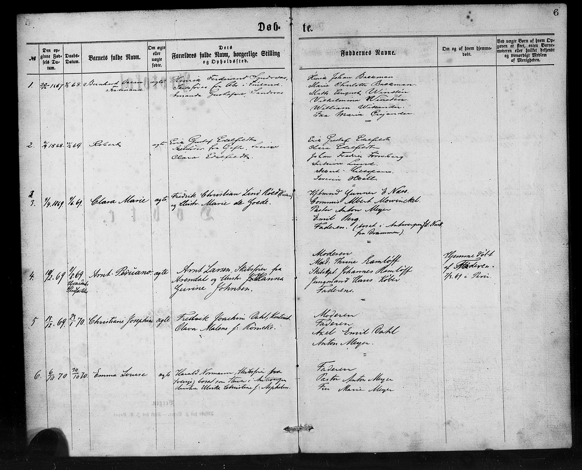 Den norske sjømannsmisjon i utlandet/Antwerpen, SAB/SAB/PA-0105/H/Ha/L0001: Parish register (official) no. A 1, 1865-1887, p. 6