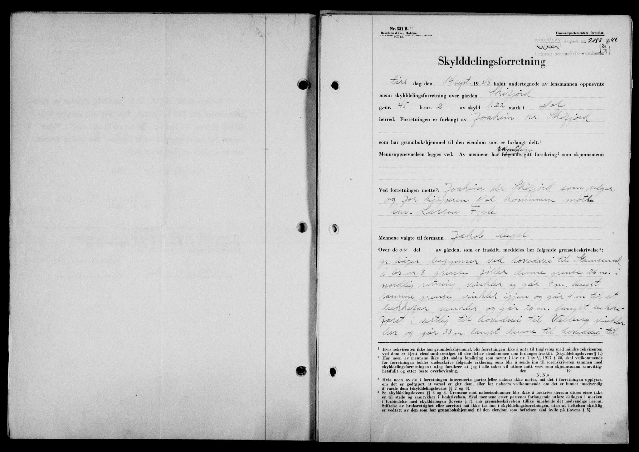 Lofoten sorenskriveri, SAT/A-0017/1/2/2C/L0019a: Mortgage book no. 19a, 1948-1948, Diary no: : 2188/1948