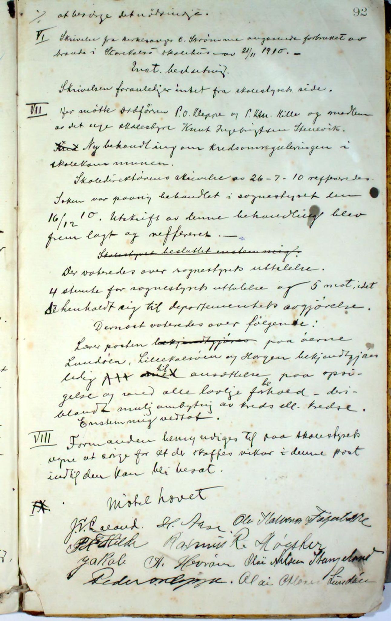 Austevoll kommune. Skulestyret, IKAH/1244-211/A/Aa/L0001: Møtebok for Møkster skulestyre, 1878-1910, p. 92a