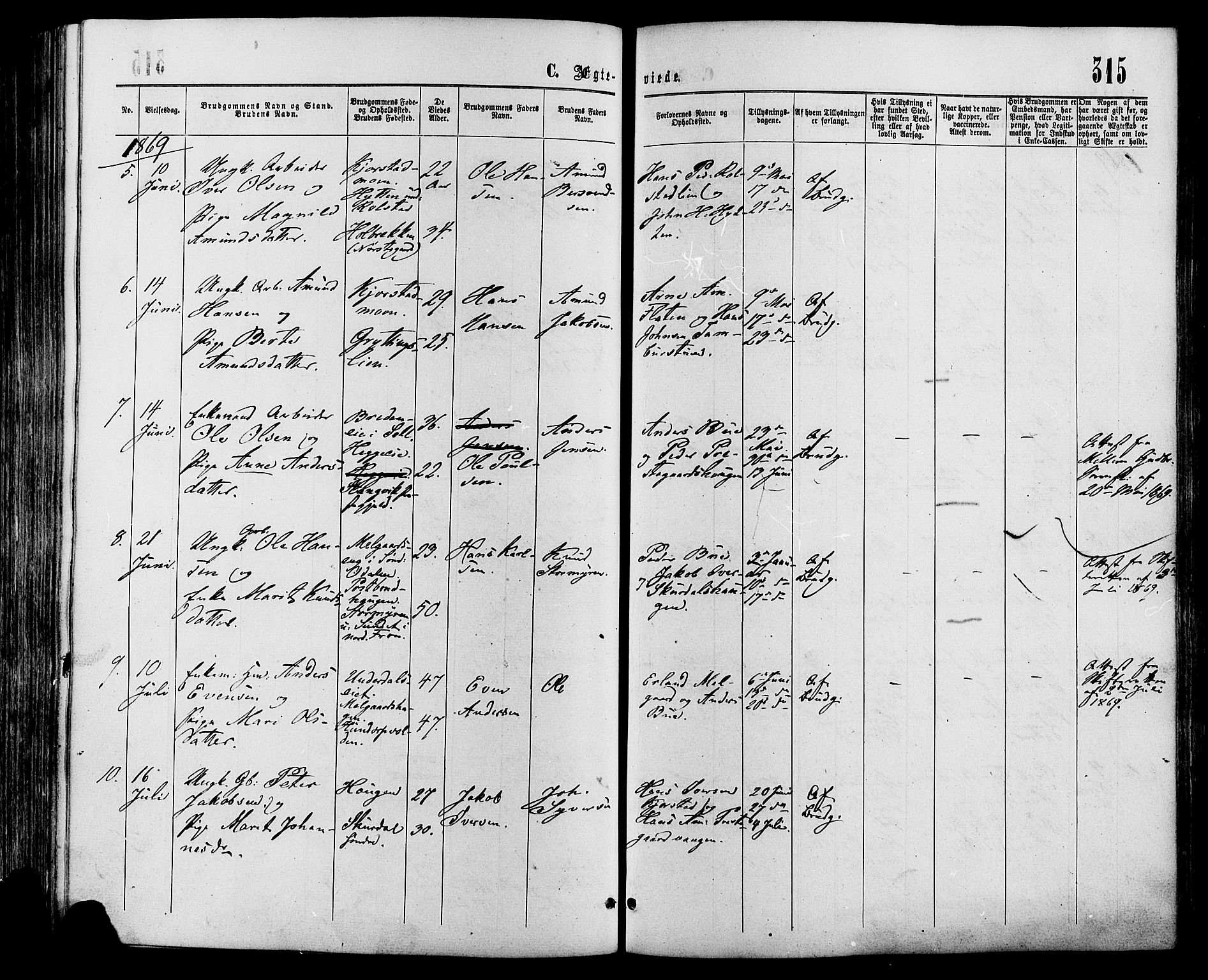 Sør-Fron prestekontor, SAH/PREST-010/H/Ha/Haa/L0002: Parish register (official) no. 2, 1864-1880, p. 315