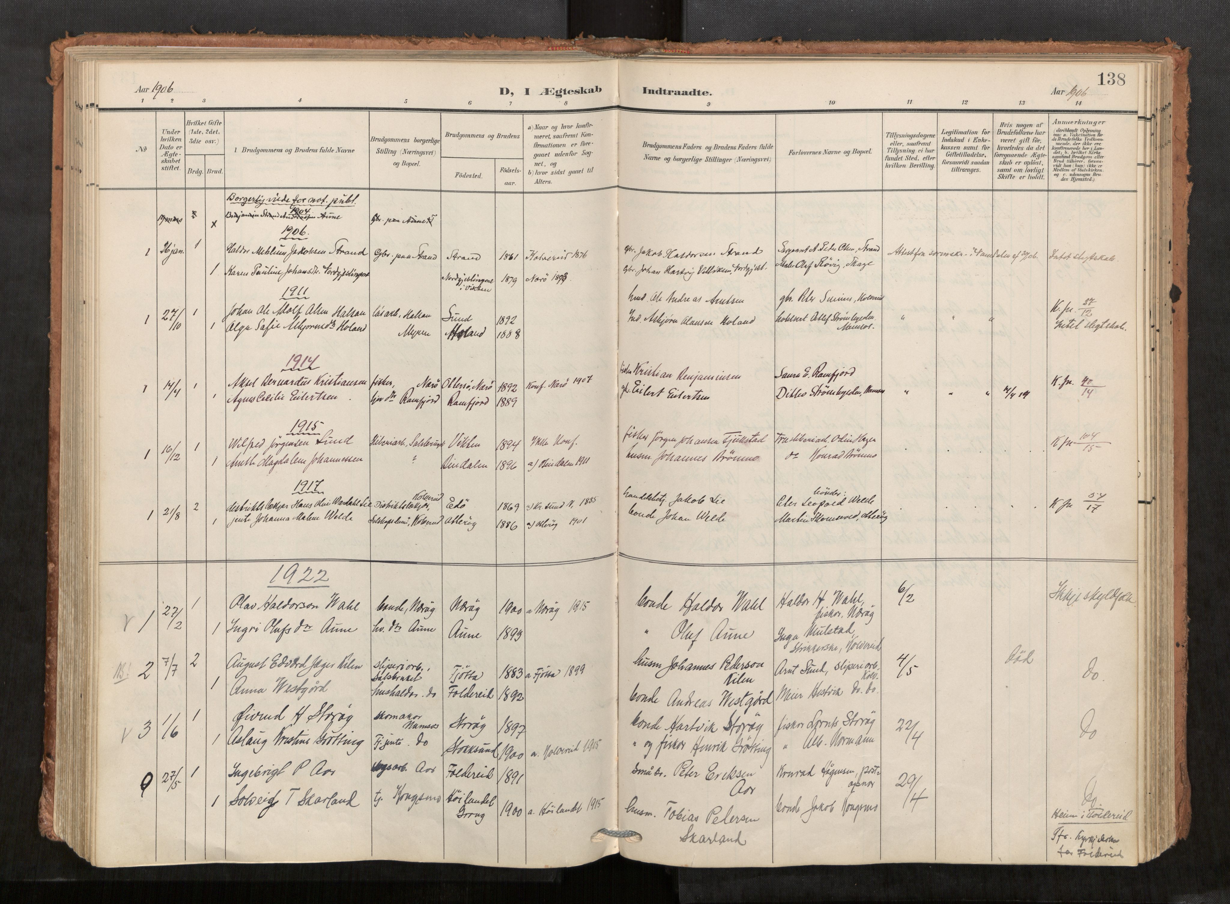 Kolvereid sokneprestkontor, SAT/A-1171/H/Ha/Haa/L0001: Parish register (official) no. 1, 1903-1922, p. 138