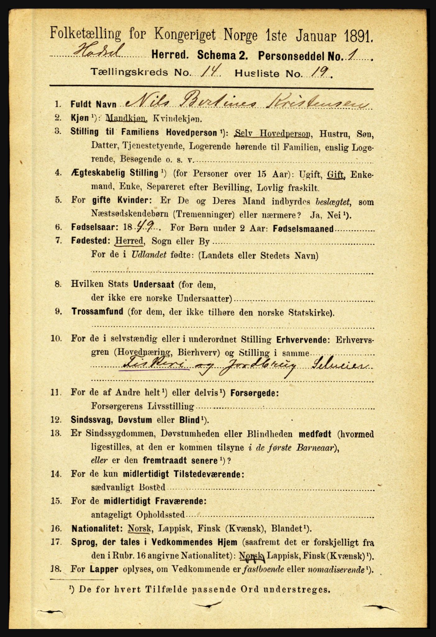 RA, 1891 census for 1866 Hadsel, 1891, p. 6425