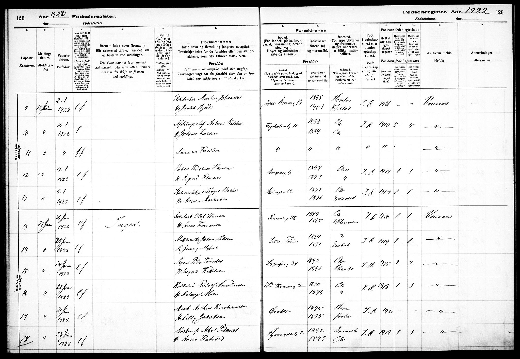 Sagene prestekontor Kirkebøker, AV/SAO-A-10796/J/L0002: Birth register no. 2, 1920-1922, p. 126