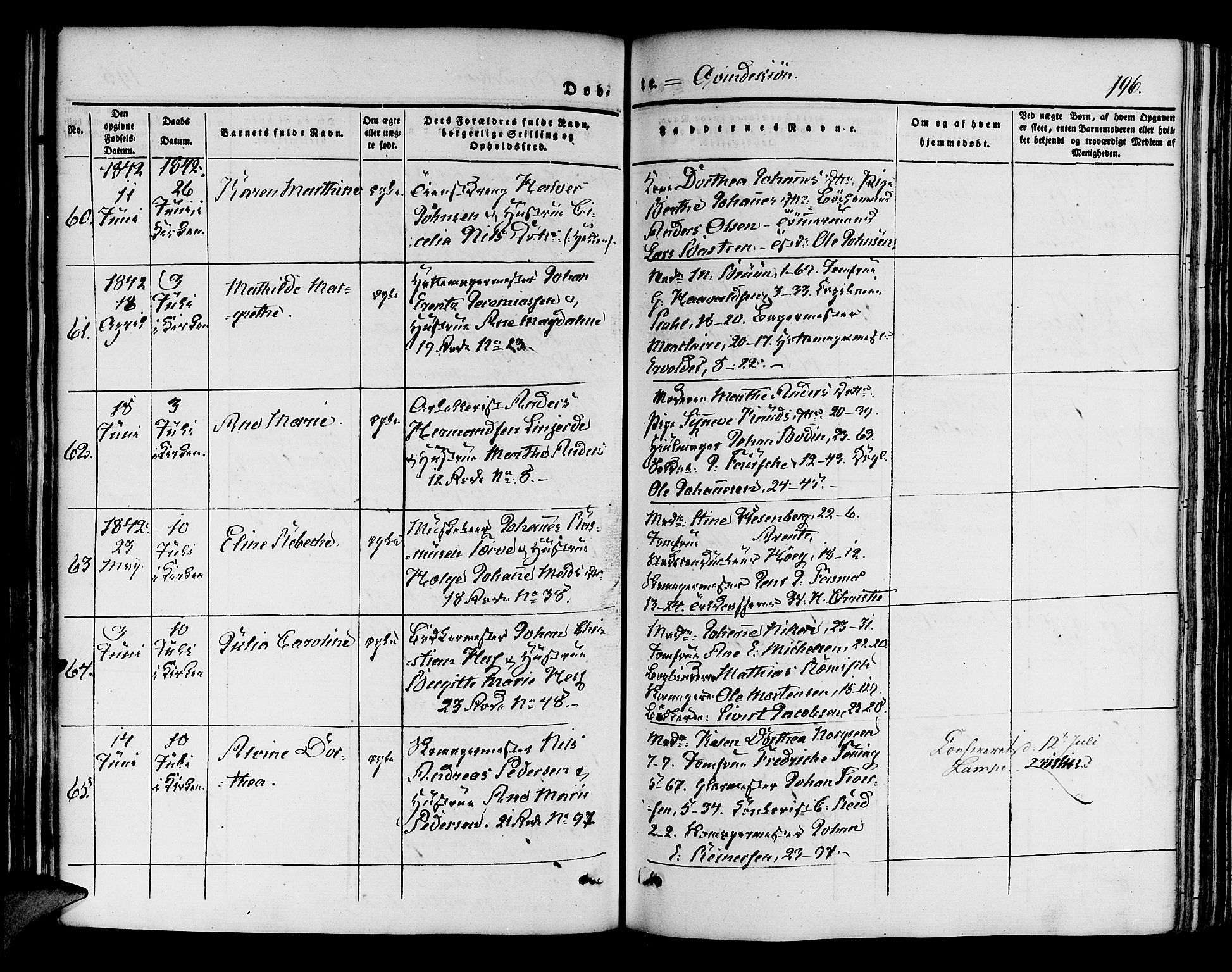 Korskirken sokneprestembete, AV/SAB-A-76101/H/Hab: Parish register (copy) no. B 1, 1839-1847, p. 196