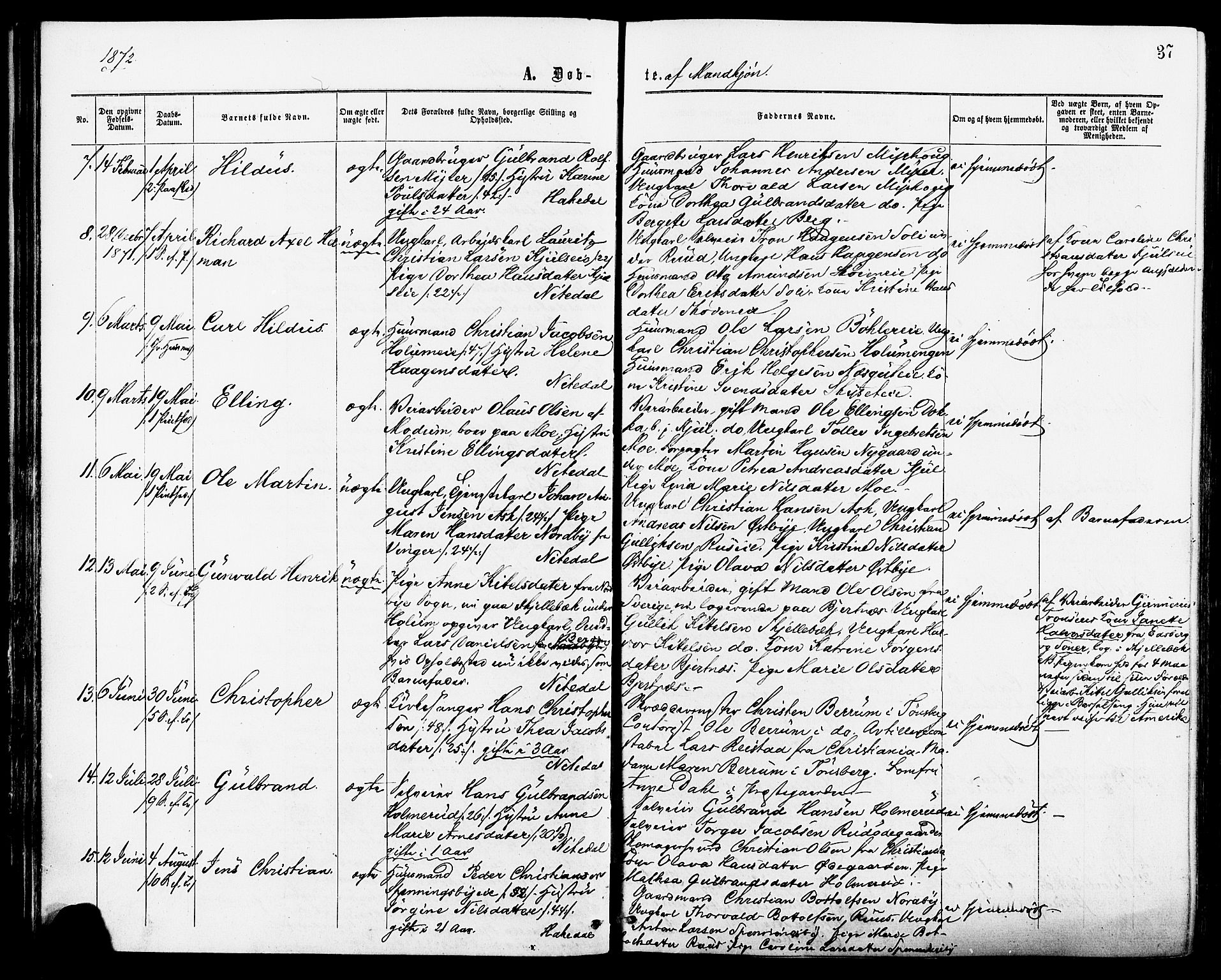 Nittedal prestekontor Kirkebøker, AV/SAO-A-10365a/F/Fa/L0006: Parish register (official) no. I 6, 1863-1878, p. 37