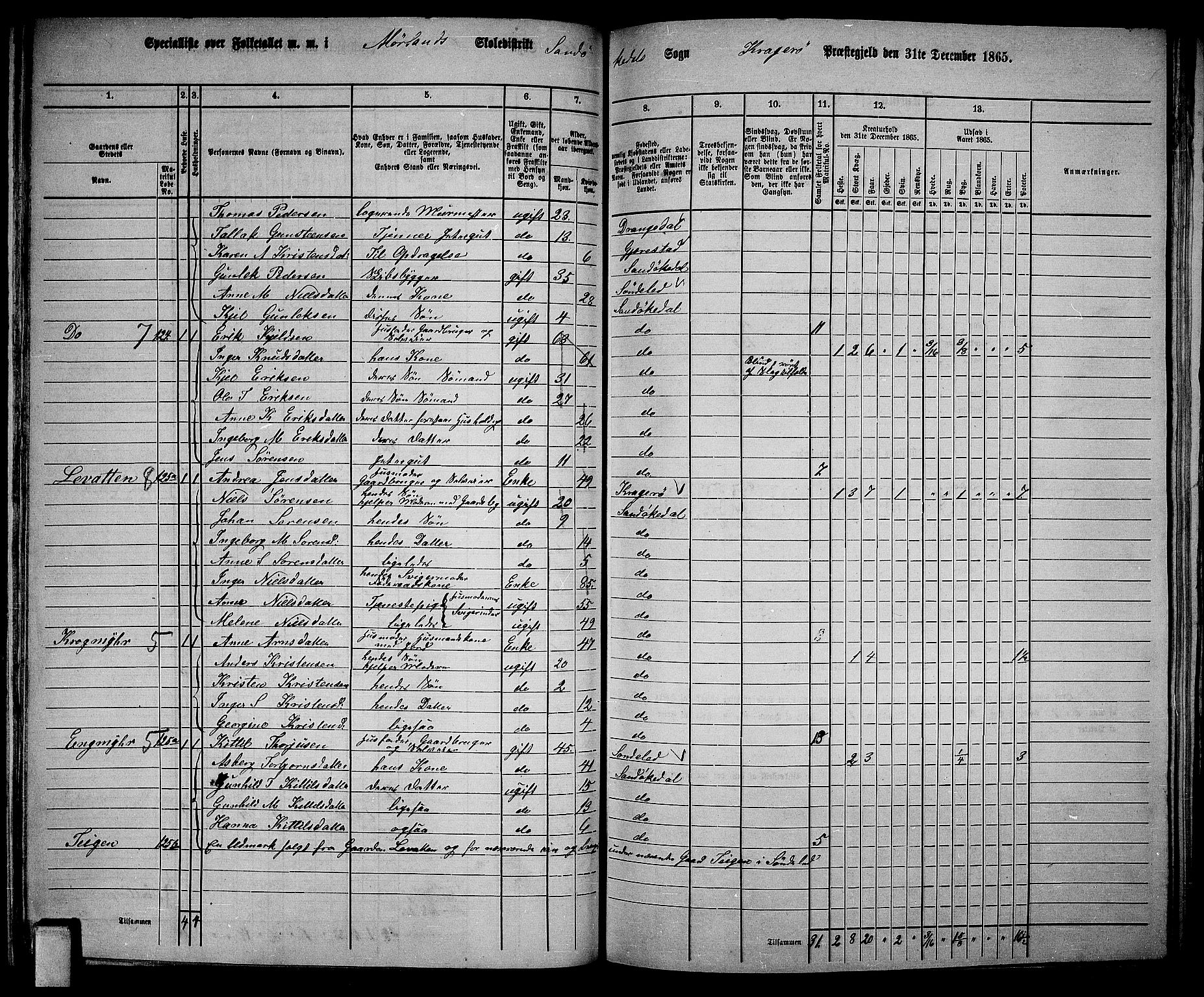 RA, 1865 census for Kragerø/Sannidal og Skåtøy, 1865, p. 75