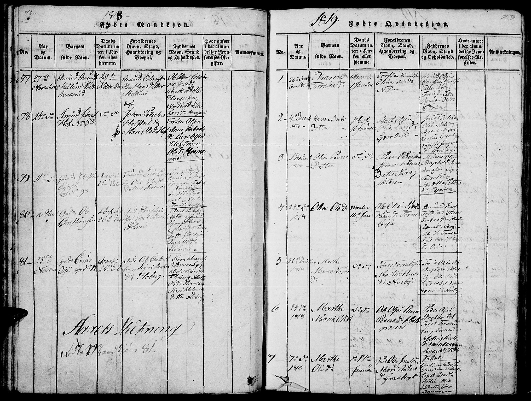 Hof prestekontor, SAH/PREST-038/H/Ha/Haa/L0005: Parish register (official) no. 5, 1816-1822, p. 72-73